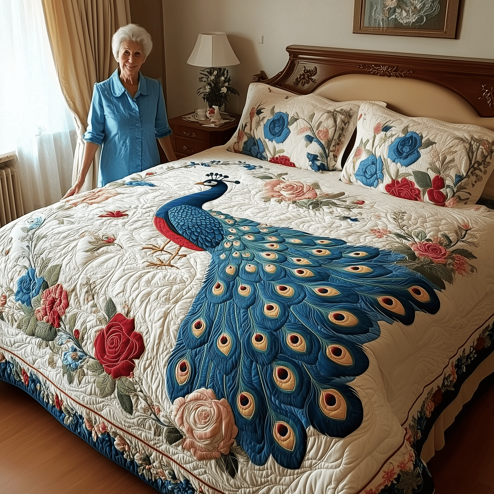 Royal Peacock Quilted Bedding Set Happy Mother's Day Duvet Cover Best Mothers Day Gifts