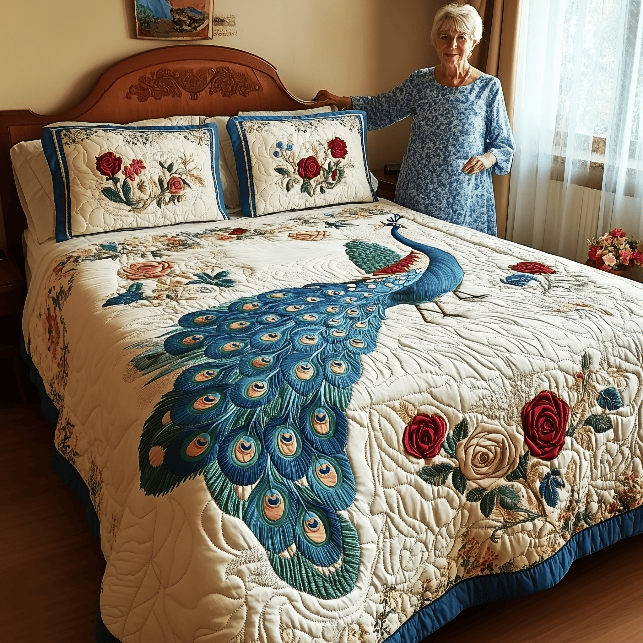 Royal Peacock Quilted Bedding Set Happy Mother's Day Duvet Cover Great Mother's Day Gifts