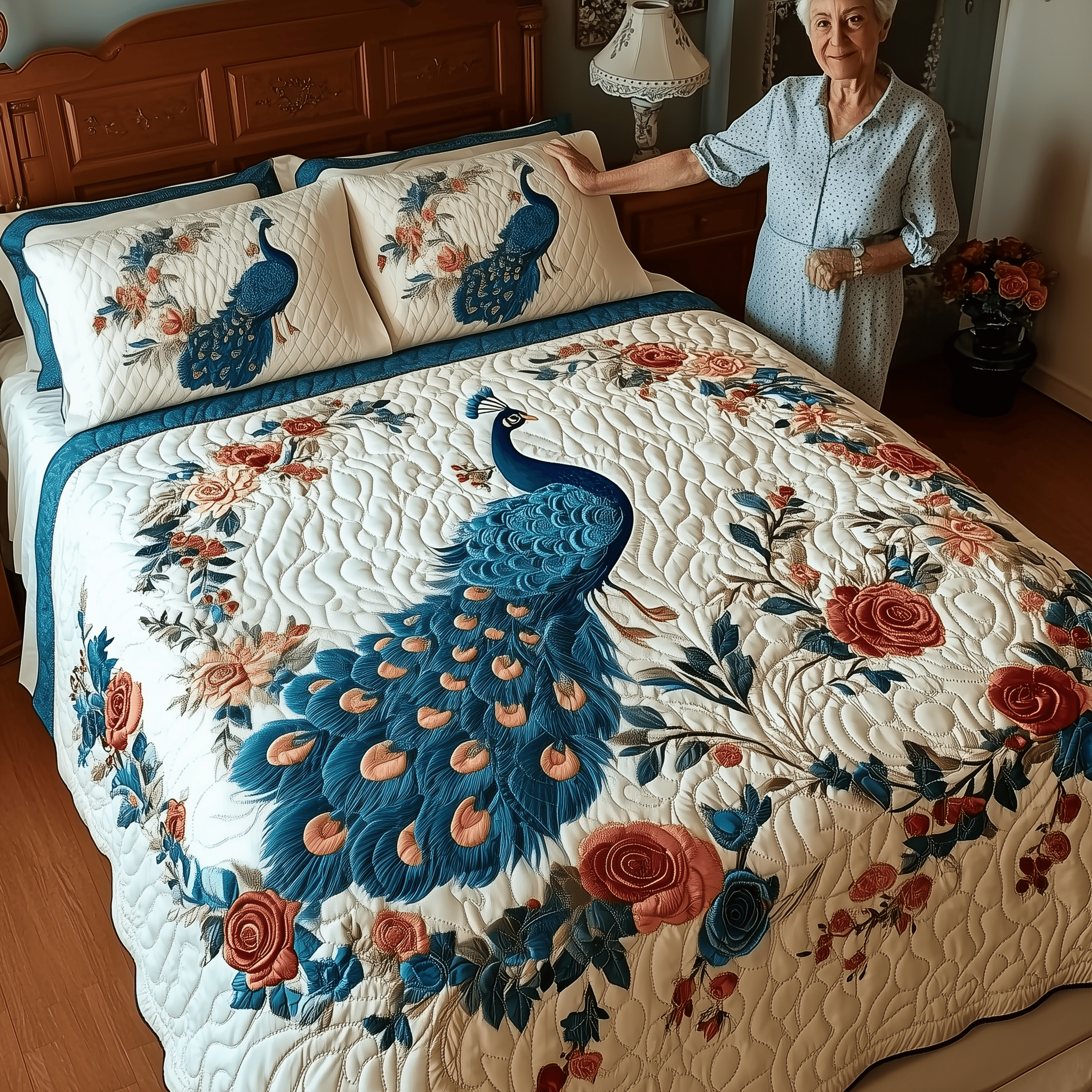 Royal Peacock Quilted Bedding Set Happy Mother's Day Duvet Cover Mother's Day Gifts For Grandma