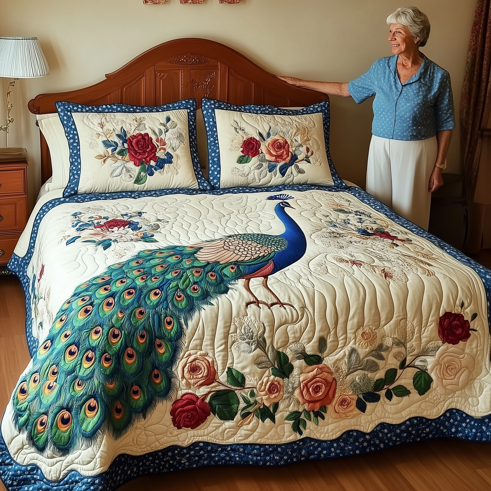 Royal Peacock Quilted Bedding Set Happy Mother's Day Duvet Cover Mother'sDay Gifts From Daughter