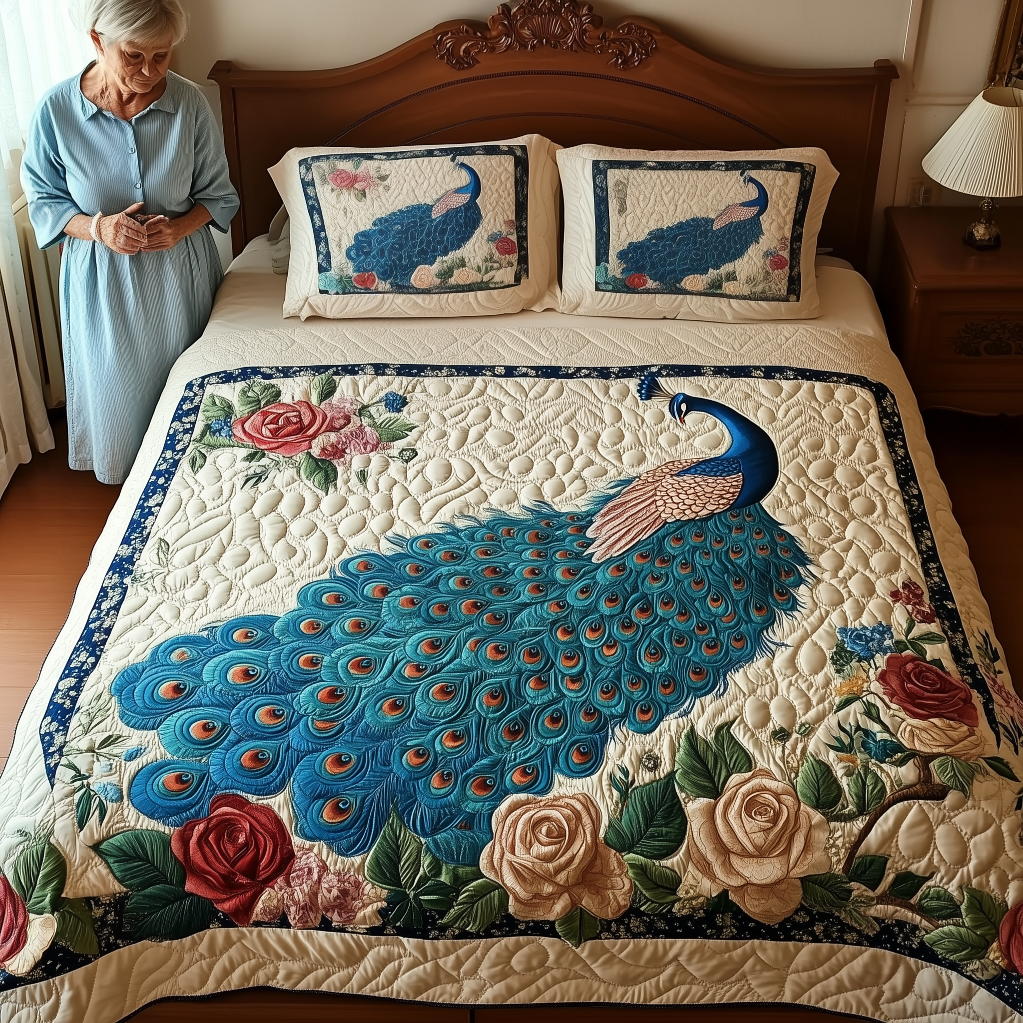 Royal Peacock Quilted Bedding Set Happy Mother's Day Duvet Cover Unique Mother's Day Gifts