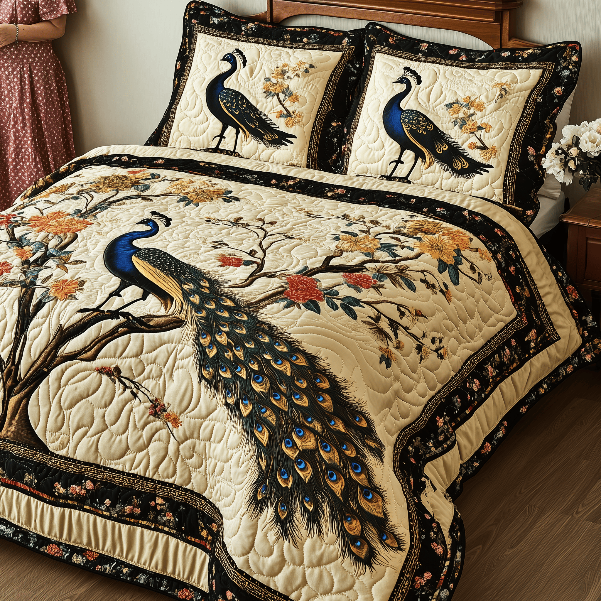 Royal Peacook Quilted Bedding Set Happy Mother's Day Duvet Cover Ideas For Mother' Day Gifts