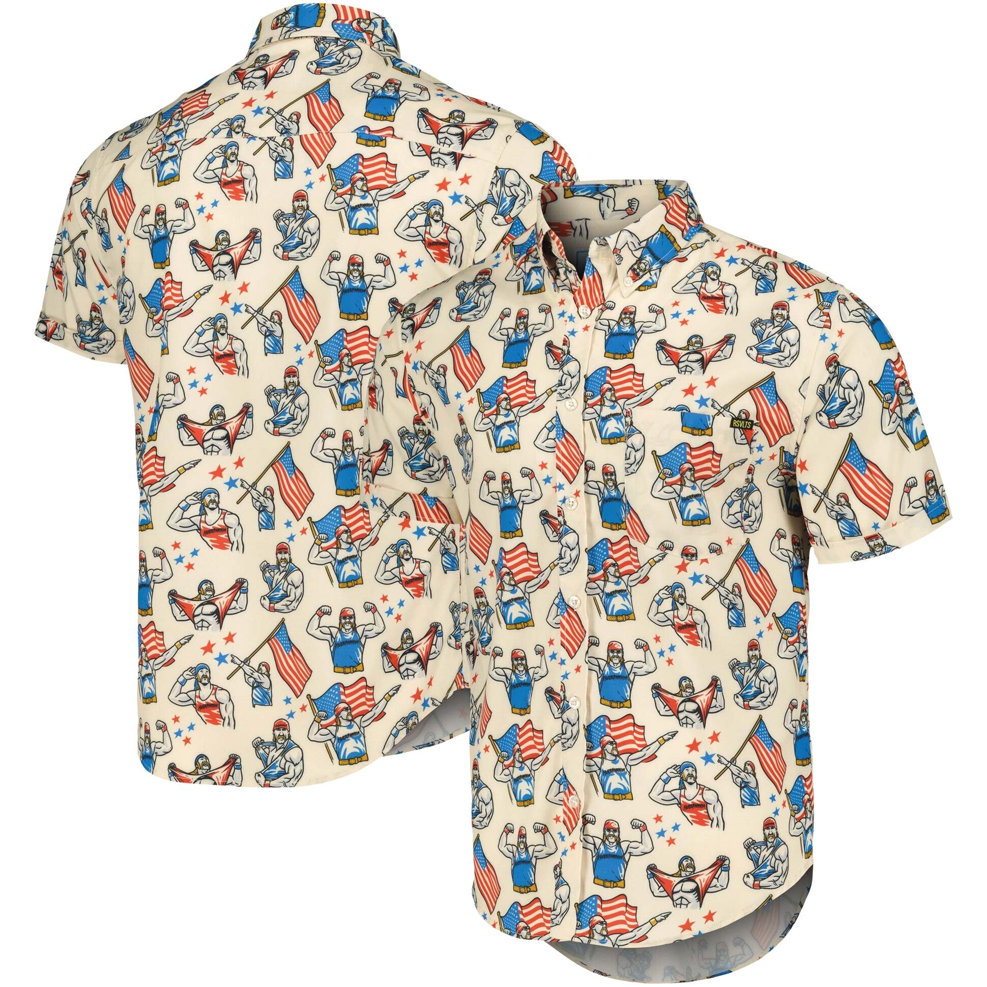 Rsvlts Tan Hulk Hogan Wrestlemania Series 3 Kunuflex Buttondown Short Sleeve Shirt Hulk Hogan Merch