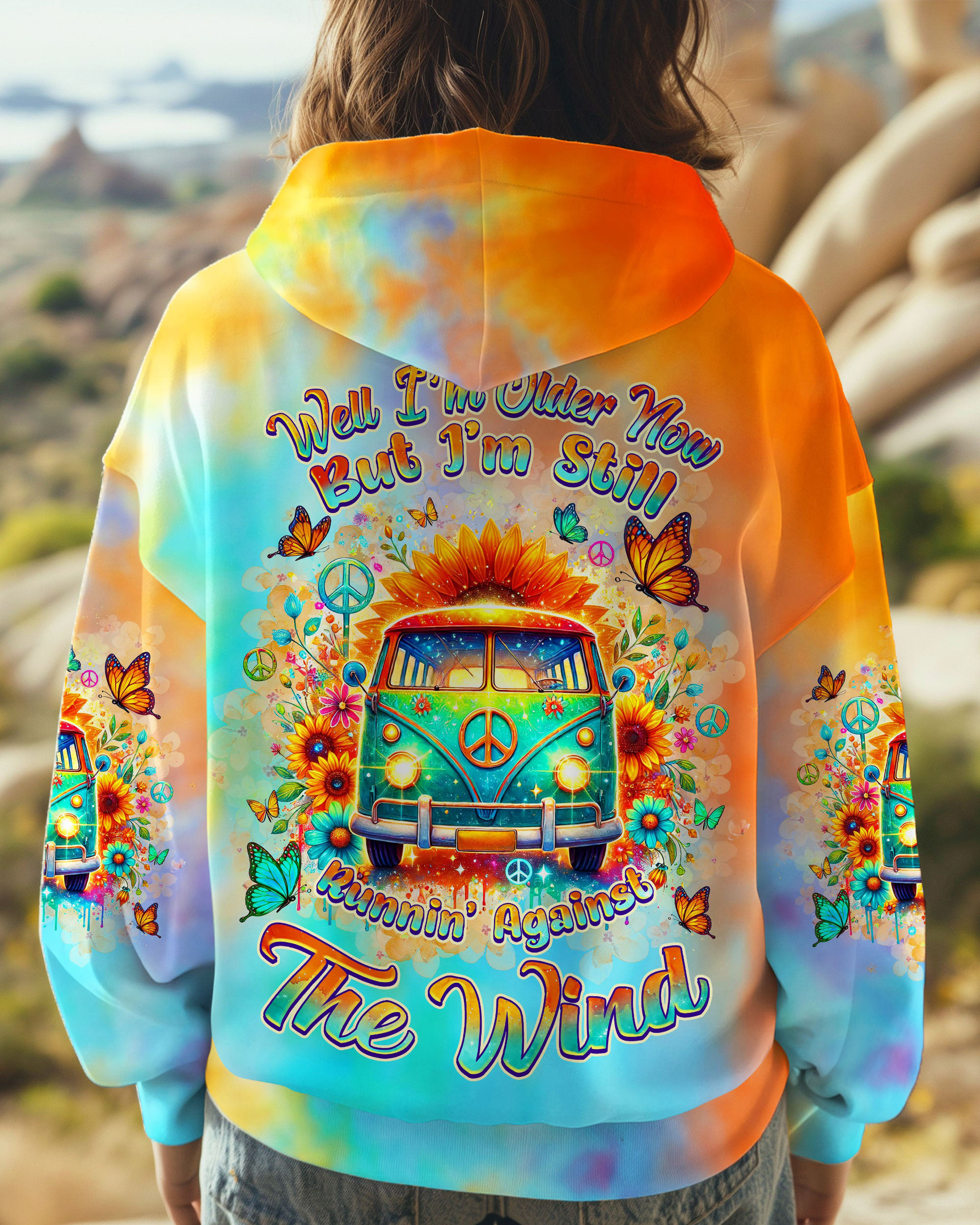 Running Against The Wind Peace Van Bus Tie Dye Hoodie Cute Anniversary Gifts For Her