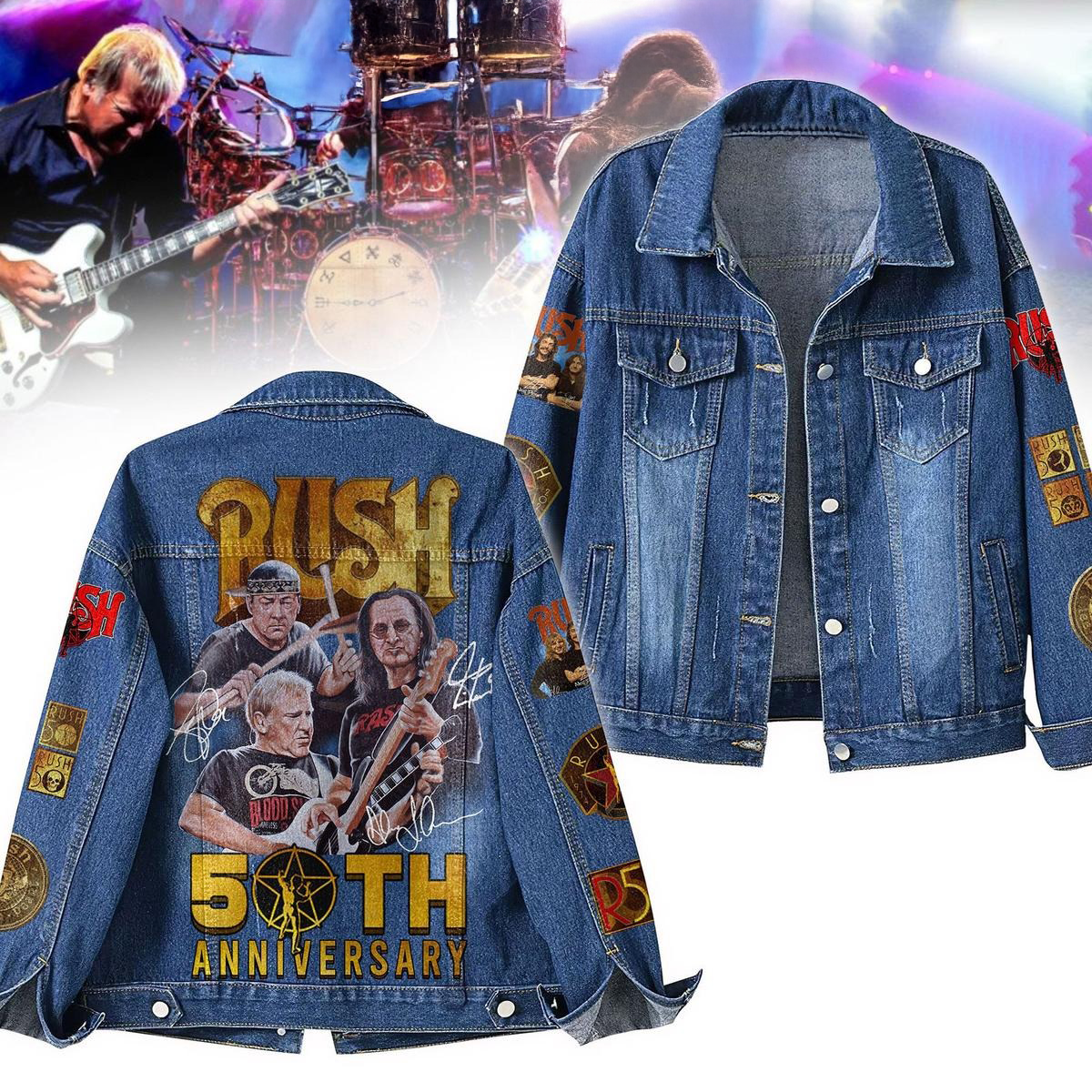 Rush Band 50th Anniversary Denim Jacket Fan Merch Gifts For Boyfriend