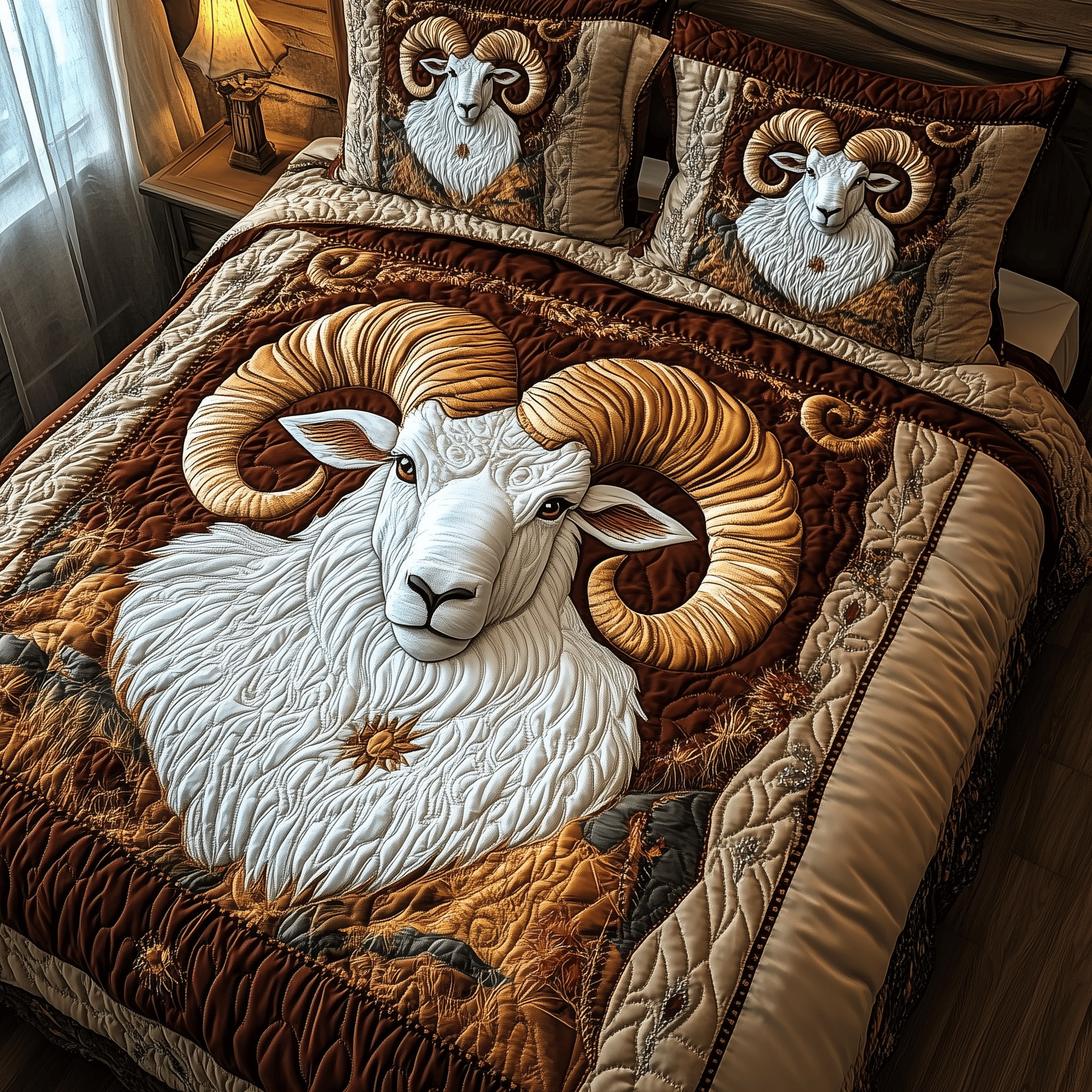 Rustic Bighorn Sheep Quilted Bedding Set Unique Duvet Cover Bedspread Set Valentine's Day For Him