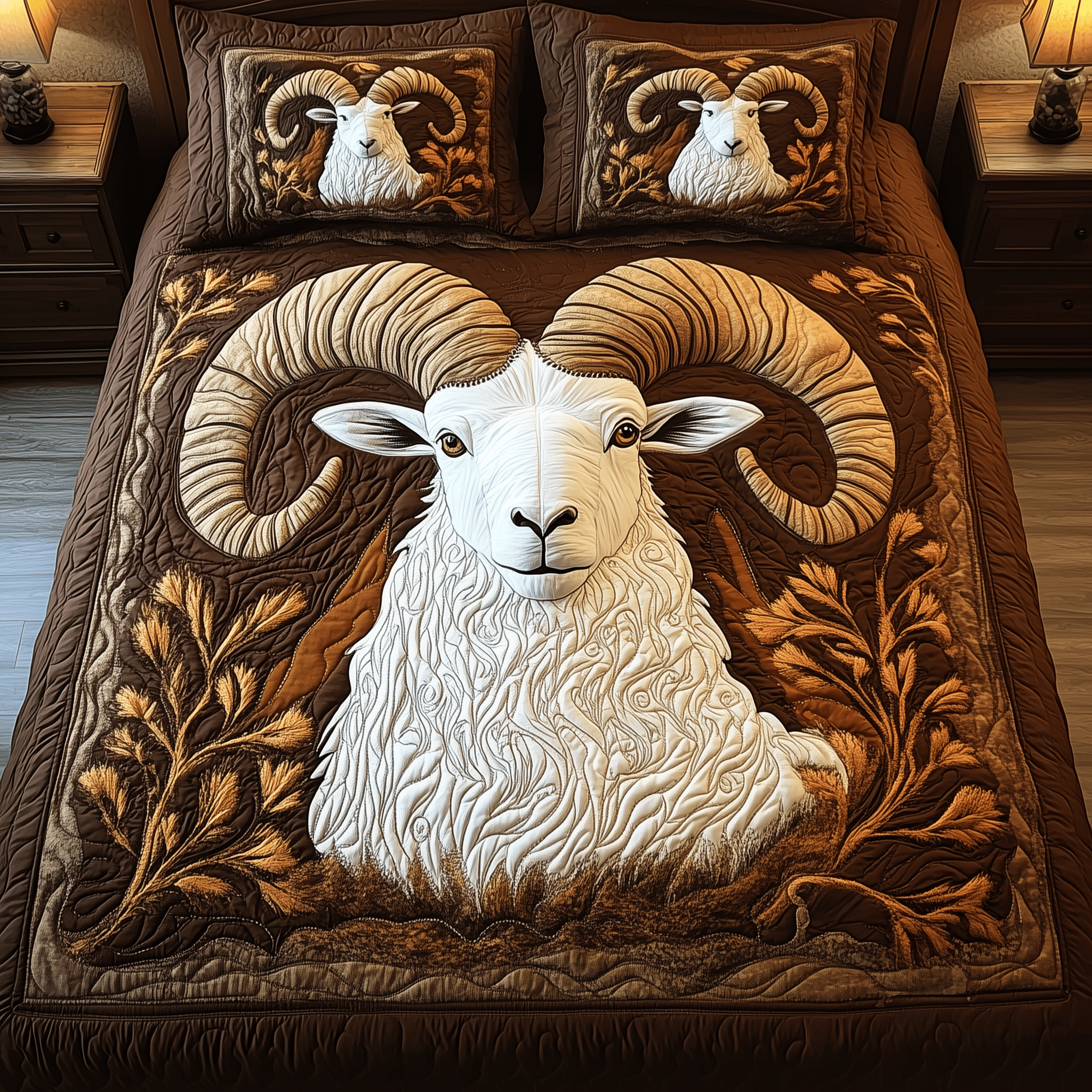 Rustic Bighorn Sheep Quilted Bedding Set Unique Duvet Cover Bedspread Set Valentines For Men