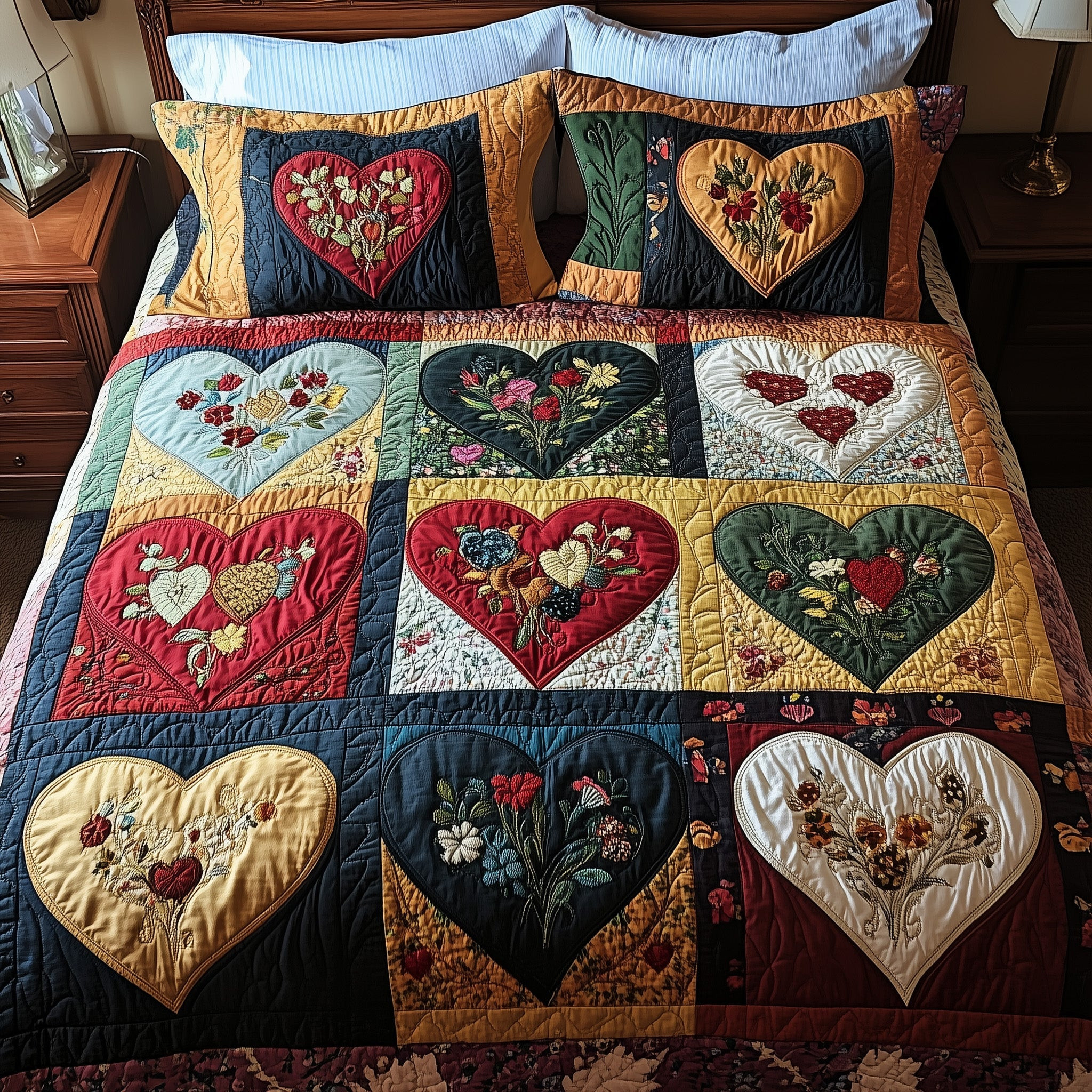 Rustic Bloom Heart Quilted Bedding Set Duvet Cover Bedspread Set Item Funny Valentines Gifts