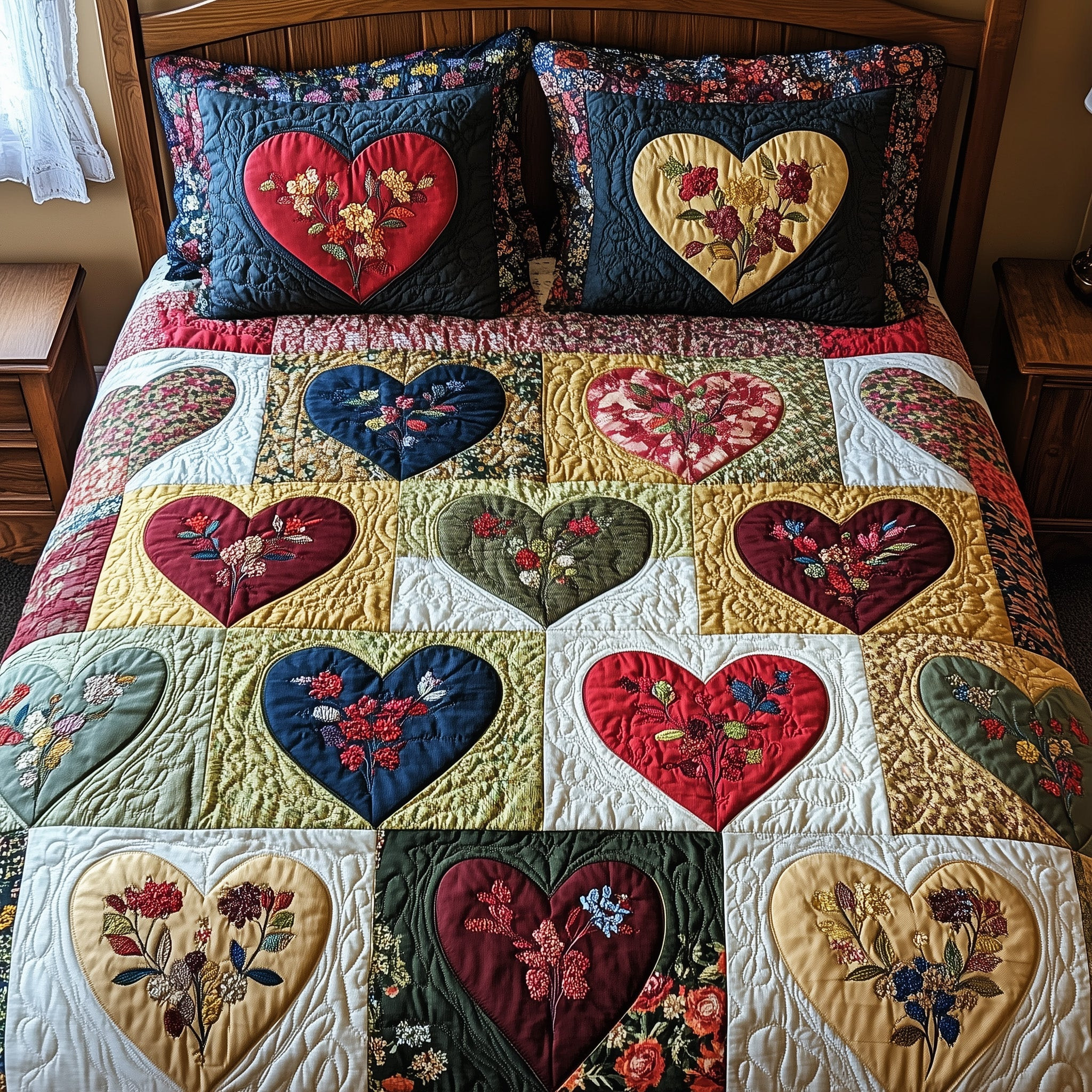 Rustic Bloom Heart Quilted Bedding Set Duvet Cover Bedspread Set Item Last Minute Valentine'S Day Gifts For Her