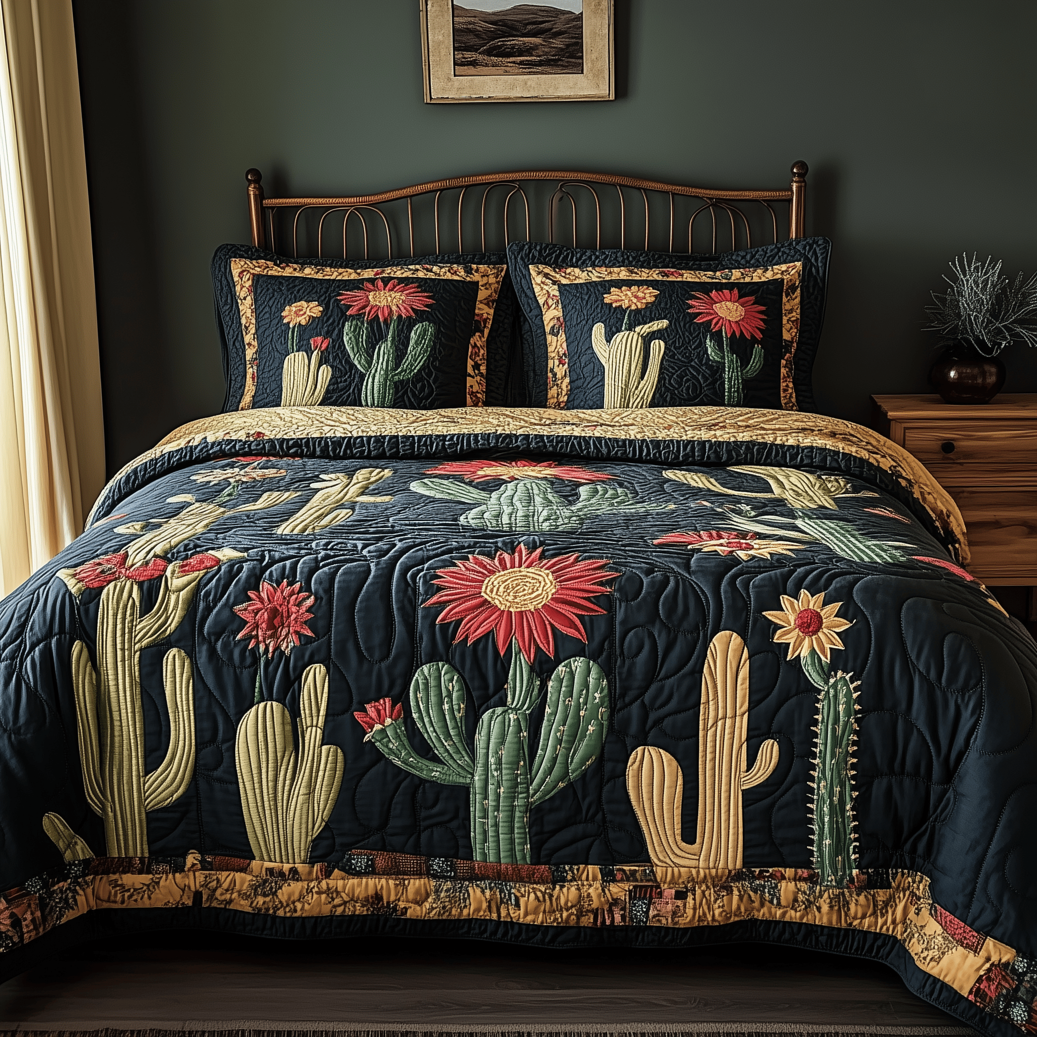 Rustic Cactus Quilted Bedding Set Valentine Duvet Cover Set Gift Ideas For Mom