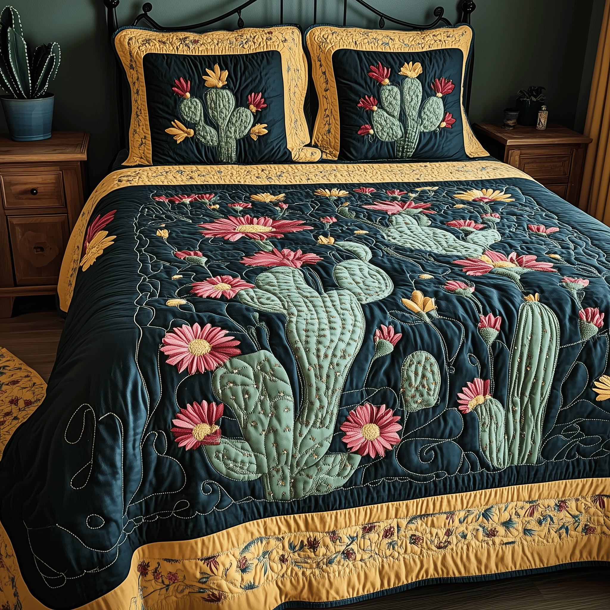 Rustic Cactus Quilted Bedding Set Valentine Duvet Cover Set Gifts For Mum