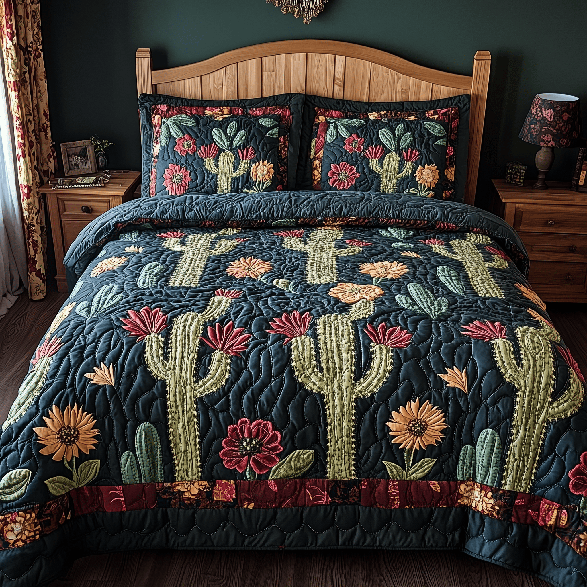 Rustic Cactus Quilted Bedding Set Valentine Duvet Cover Set Ideas For Wife