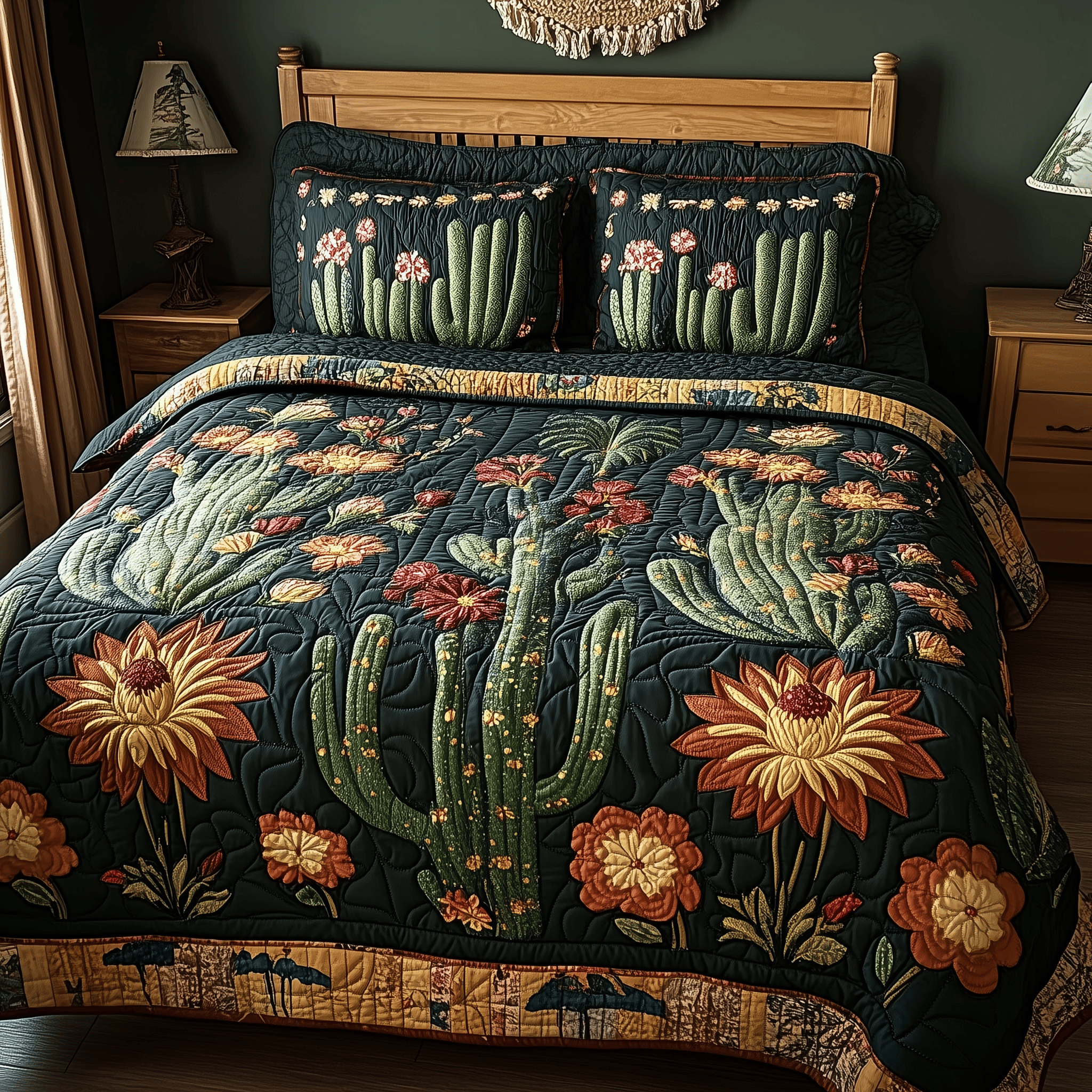 Rustic Cactus Quilted Bedding Set Valentine Duvet Cover Set Presents For Mum