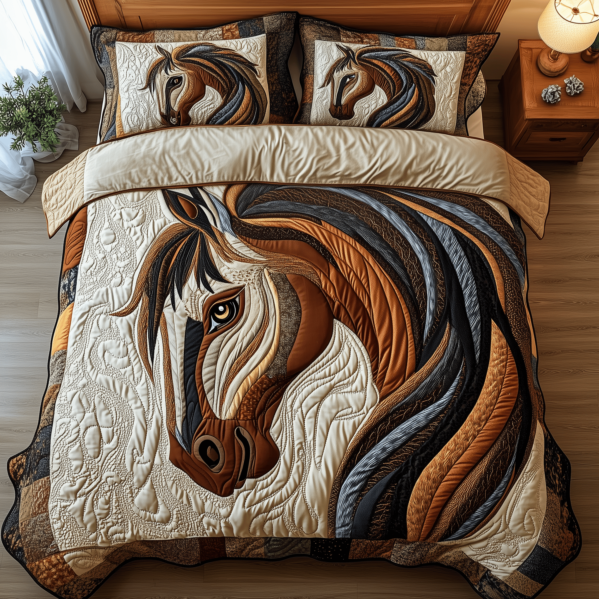 Rustic Horse Quilted Bedding Set Valentine'S Day Duvet Cover Set Best Gifts For Horse Lovers