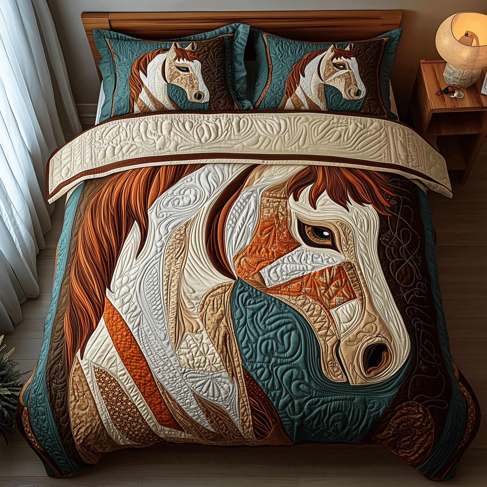 Rustic Horse Quilted Bedding Set Valentine'S Day Duvet Cover Set Cool Gifts For Horse Lovers