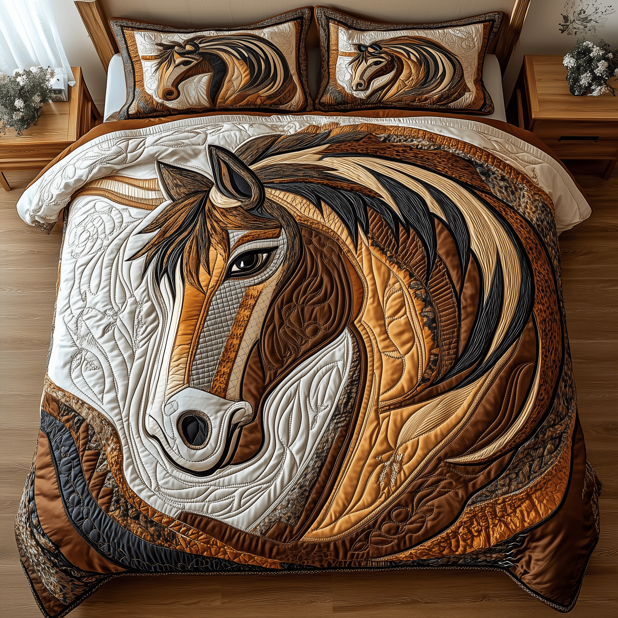 Rustic Horse Quilted Bedding Set Valentine'S Day Duvet Cover Set Gift For Horse Lover