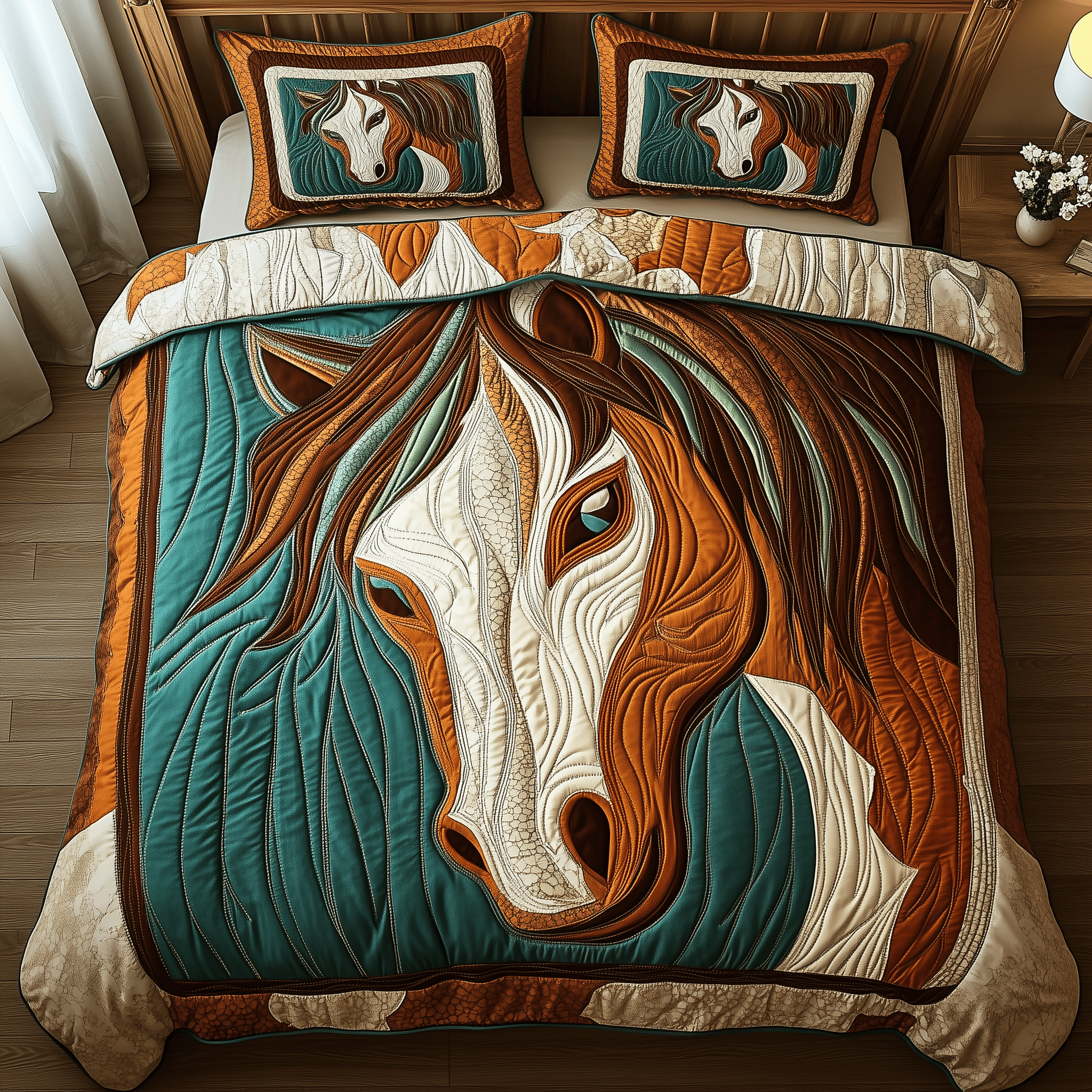 Rustic Horse Quilted Bedding Set Valentine'S Day Duvet Cover Set Gifts For Sons Girlfriend