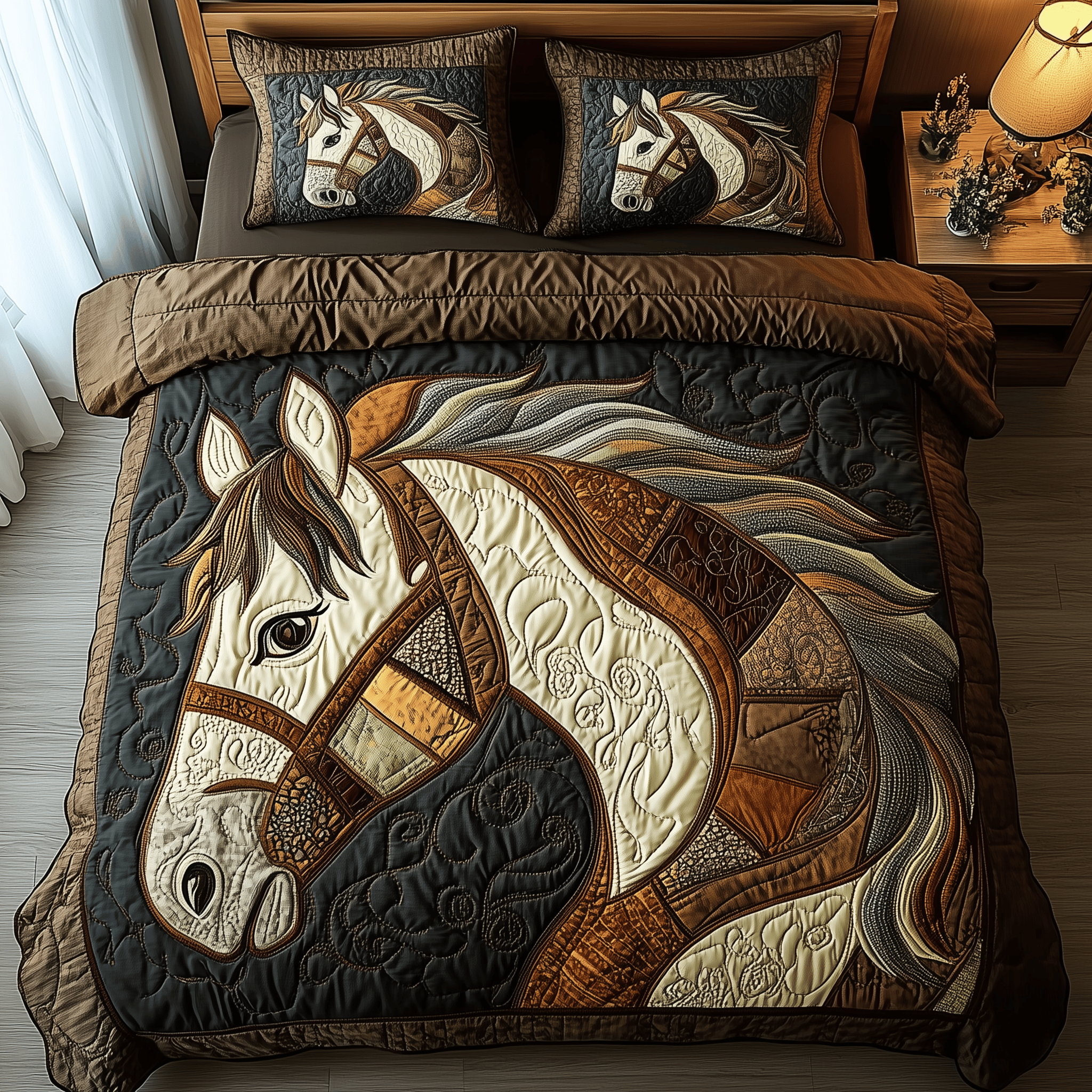 Rustic Horse Quilted Bedding Set Valentine'S Day Duvet Cover Set Presents For Son