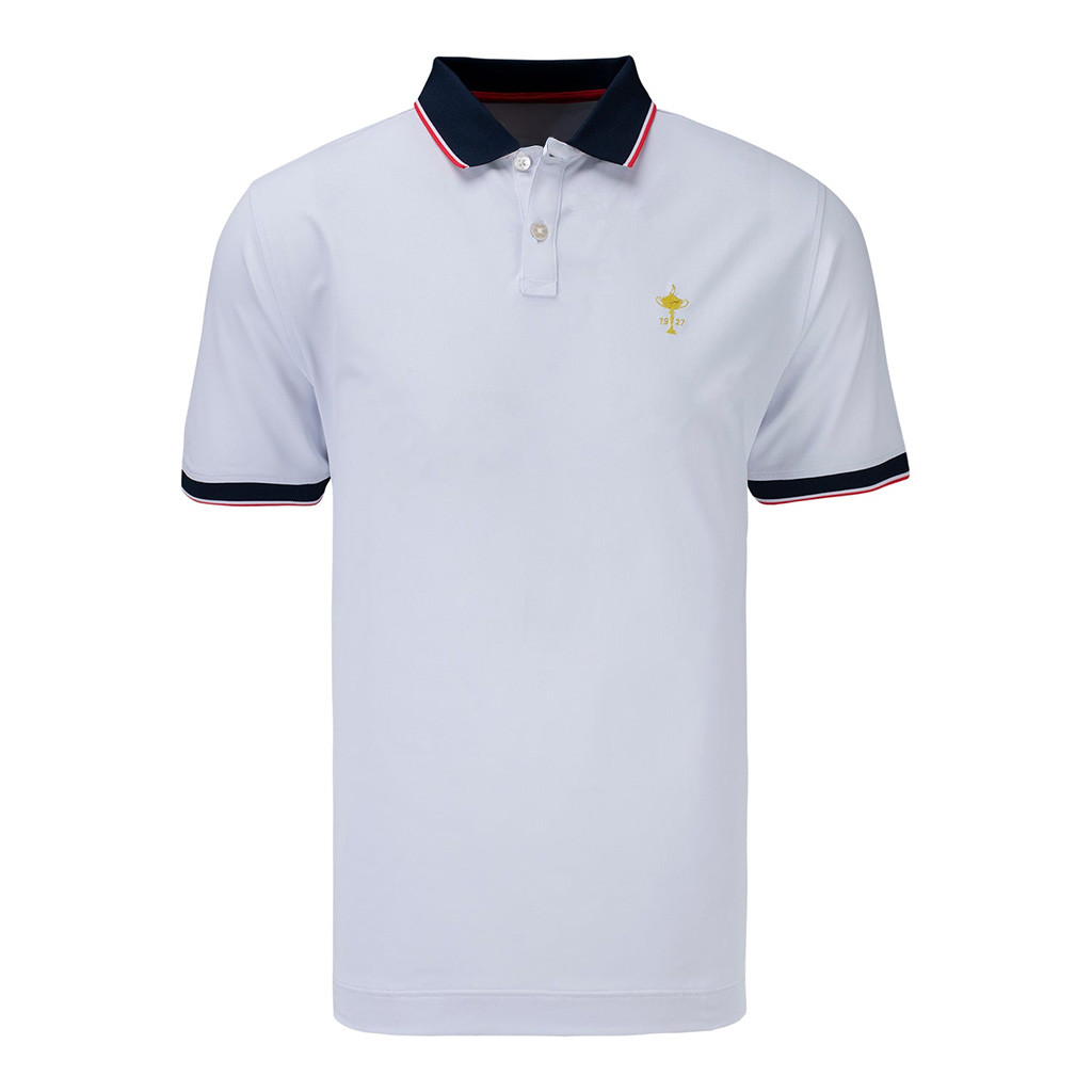 Ryder Cup Merch FootJoy Ryder Cup 1927 Trophy Solid With Stripe Trim Pique Polo Shirt Gifts
