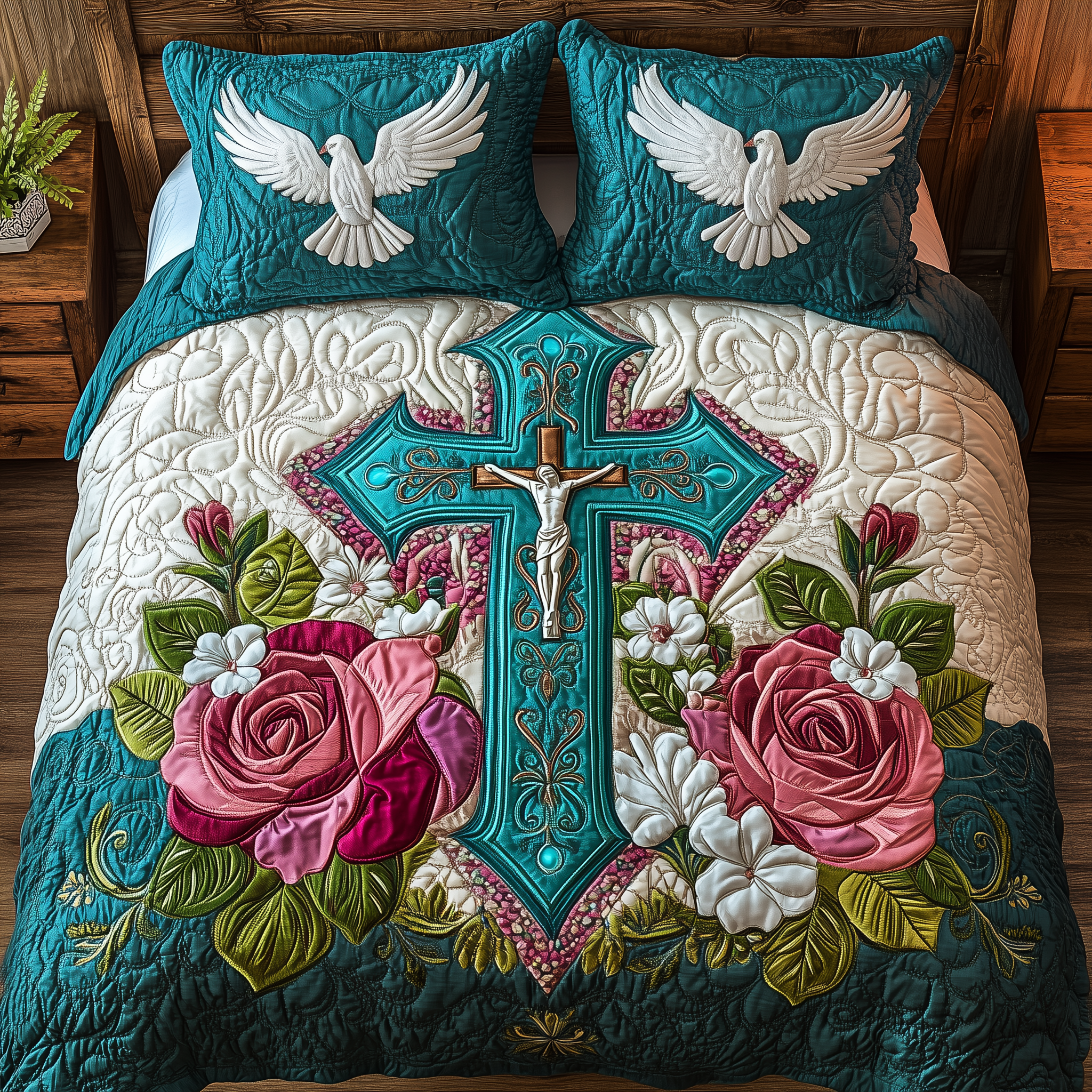 Sacred Floral Wings Quilted Bedding Set Great Father's Day Duvet Cover Set Father Daughter Gifts