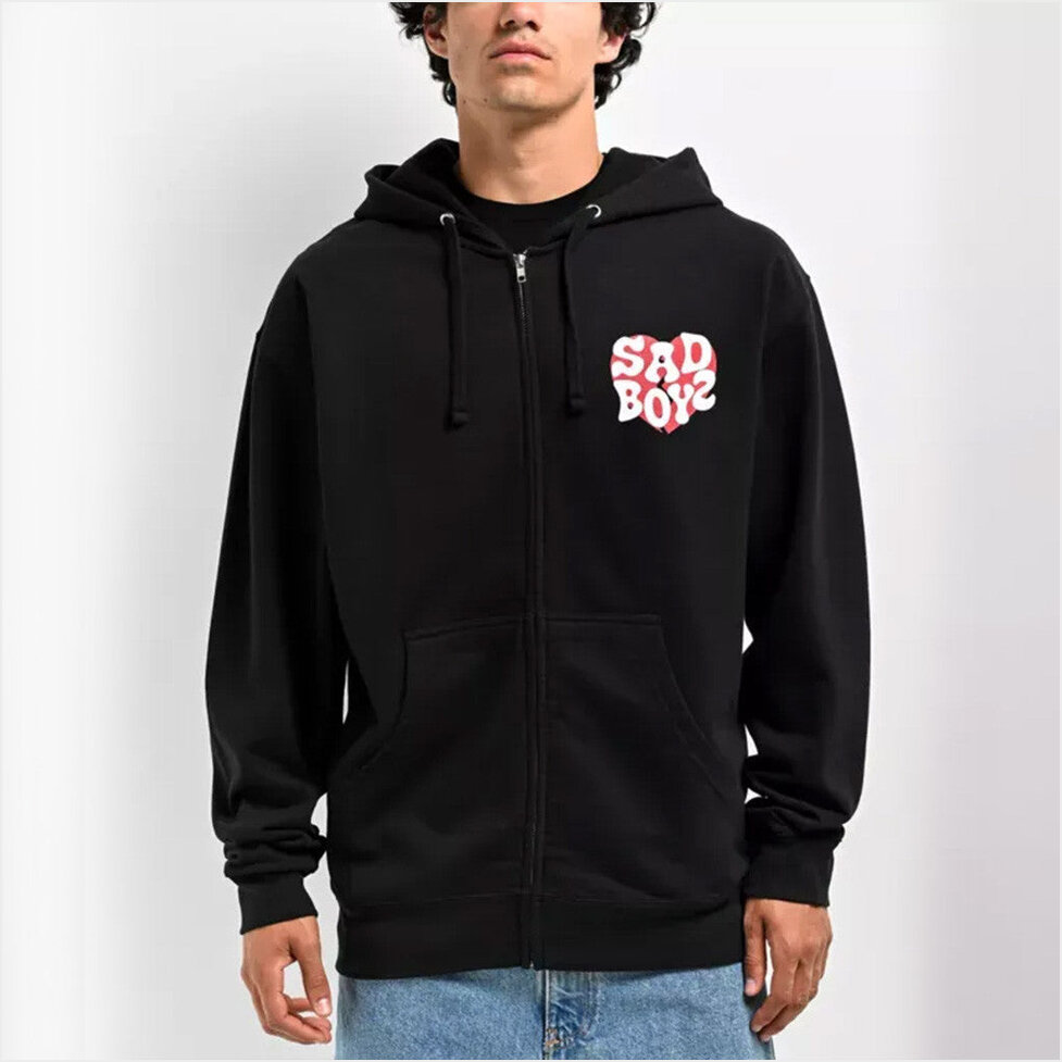 Sad Boyz Heart Black Zip Hoodie Junior H Sad Boyz Merch Present For Husband Gifts For Besties