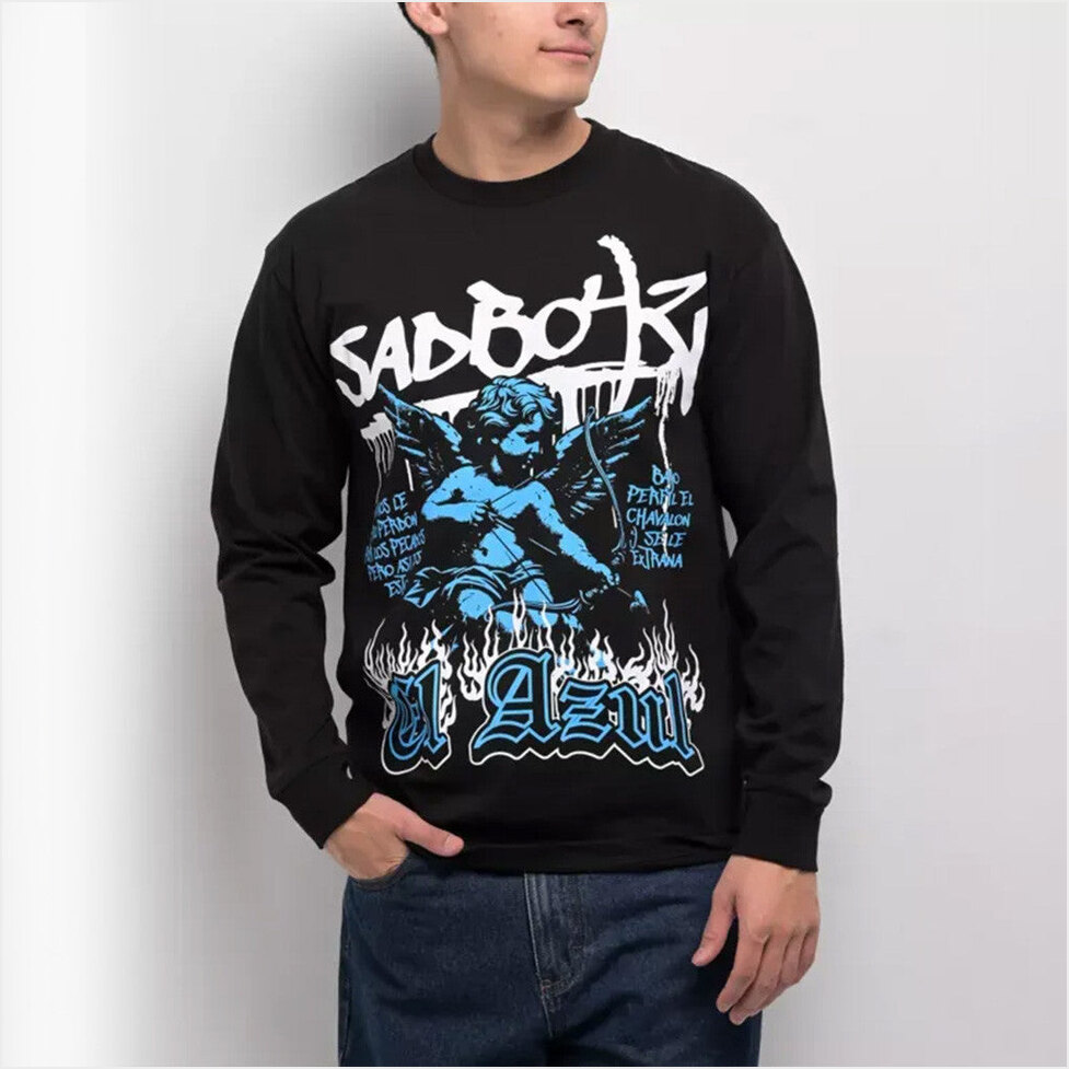 Sad Boyz Pray El Azul Black Long Sleeve T-Shirt Junior H Sad Boyz Merch Best Friend Gifts