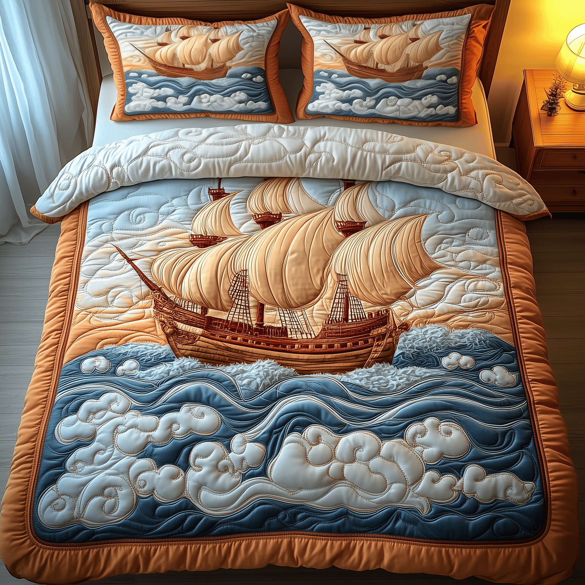Sailboat Quilted Bedding Set  Stay warm this winter Christmas Ideas For Women