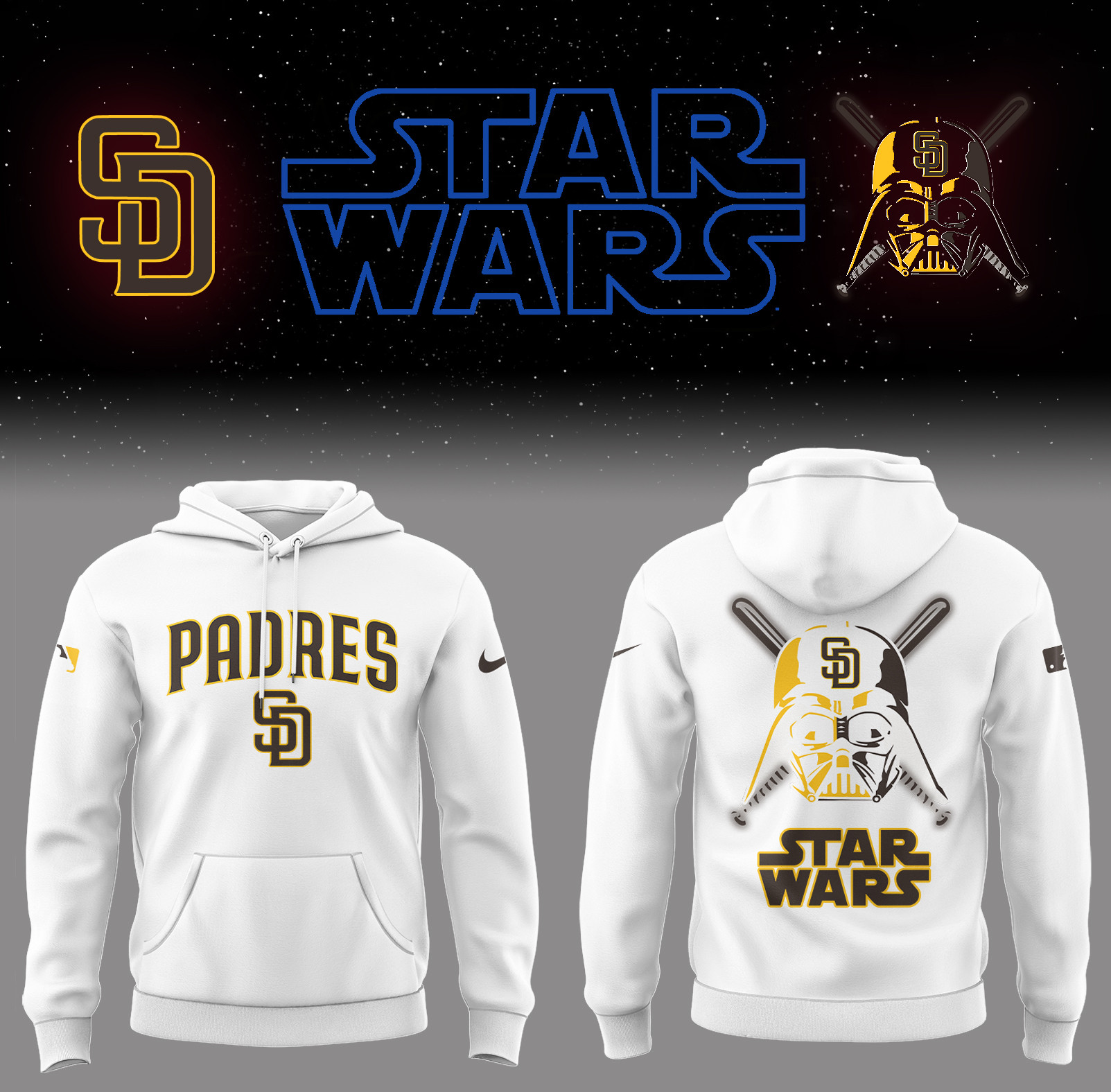 San Diego Baseball 2025 X Star Wars White Hoodie Presents For Baseball Fans