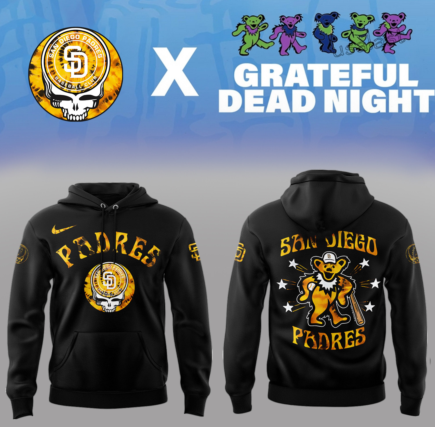 San Diego Baseball Grateful Dead Night Black Hoodie Unique Gifts For Music Band Anthusiasts