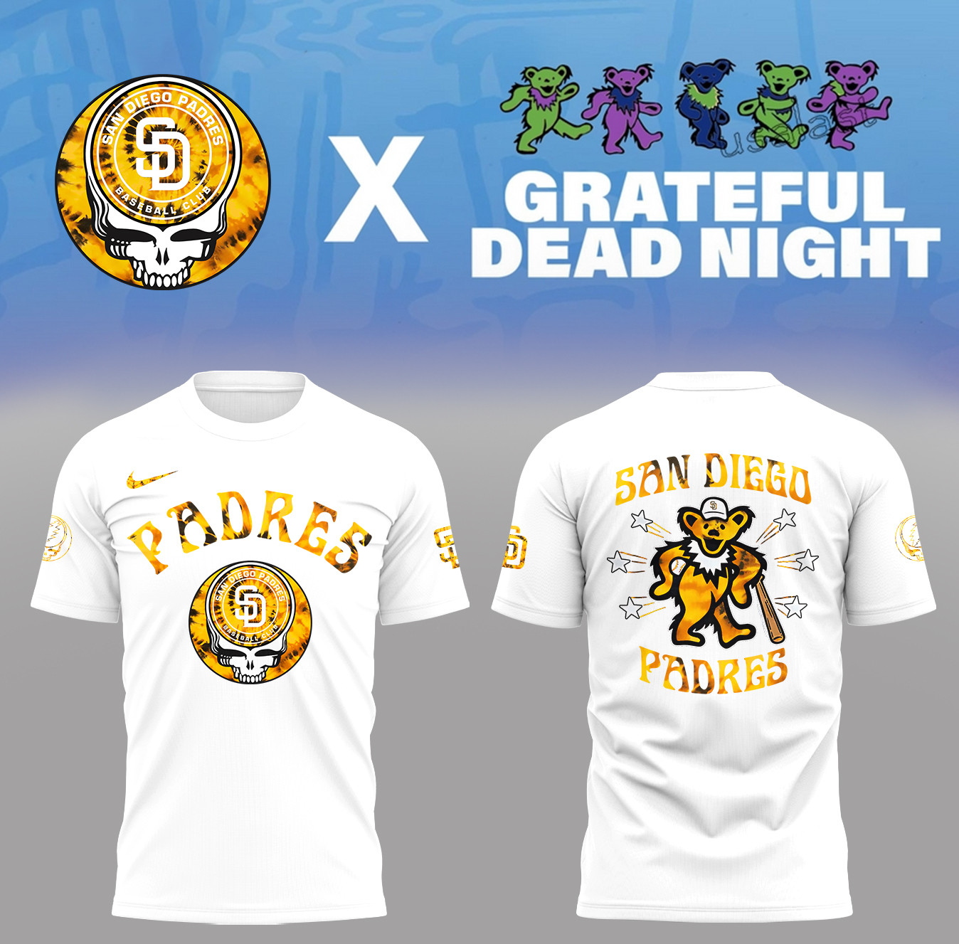 San Diego Baseball Grateful Dead Night White T-shirt Unique Gifts For Grateful Dead Night Lovers