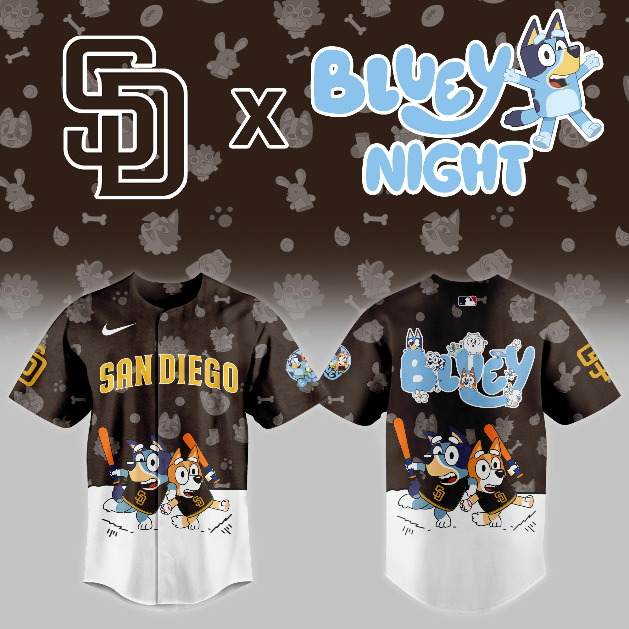 San Diego Padres Mlb X Bluey Night Baseball Jersey For Fan