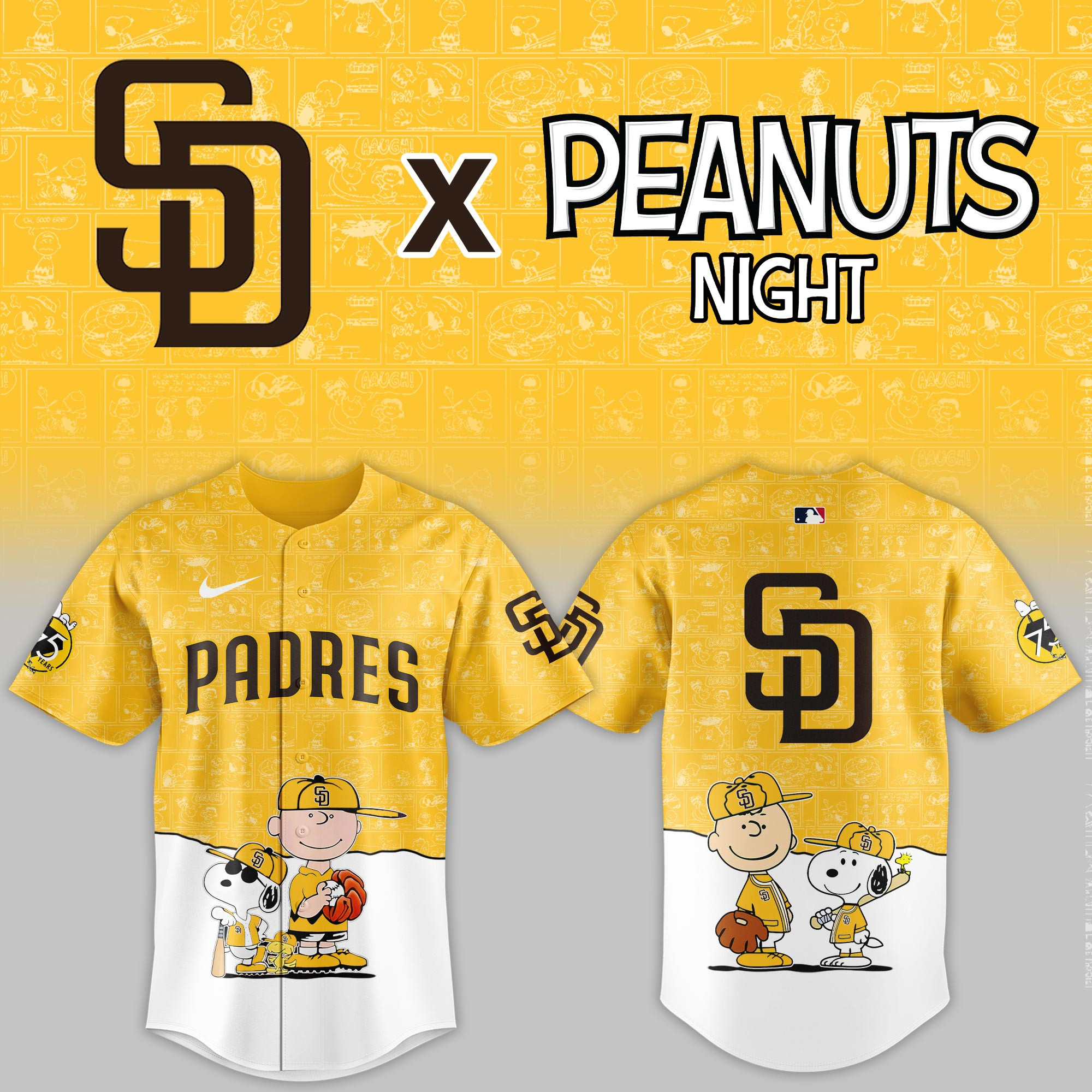 San Diego Padres Mlb X Peanuts Night Baseball Jersey For Fan