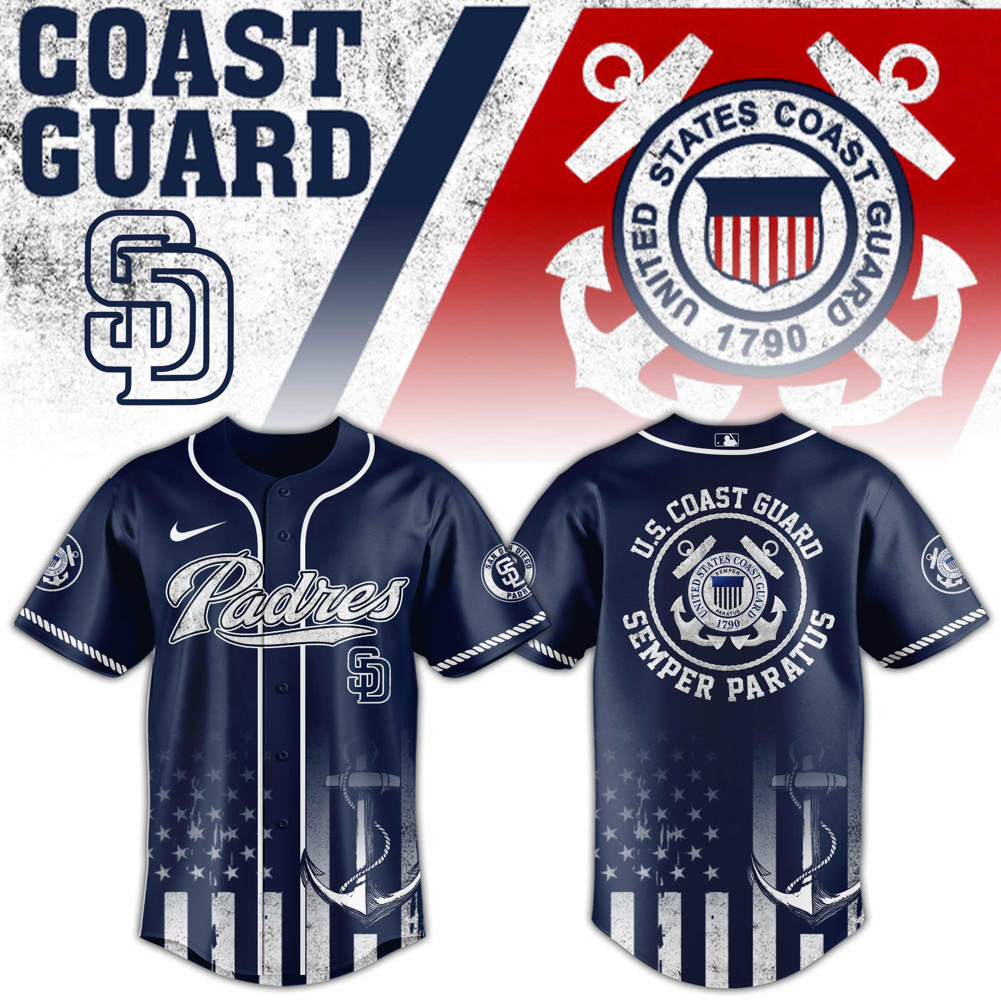 San Diego Padres Mlb X Us Coast Guard Baseball Jersey For Fans