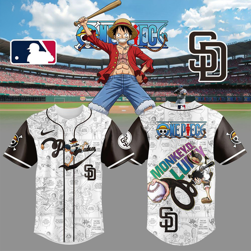 San Diego Padres One Piece Straw Hat Luffy Baseball Jersey Padres Merch Gifts For Him