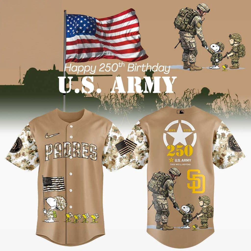 San Diego Padres Peanuts Happy 250th Us Army Jersey San Diego Padres Merch Fans Gifts