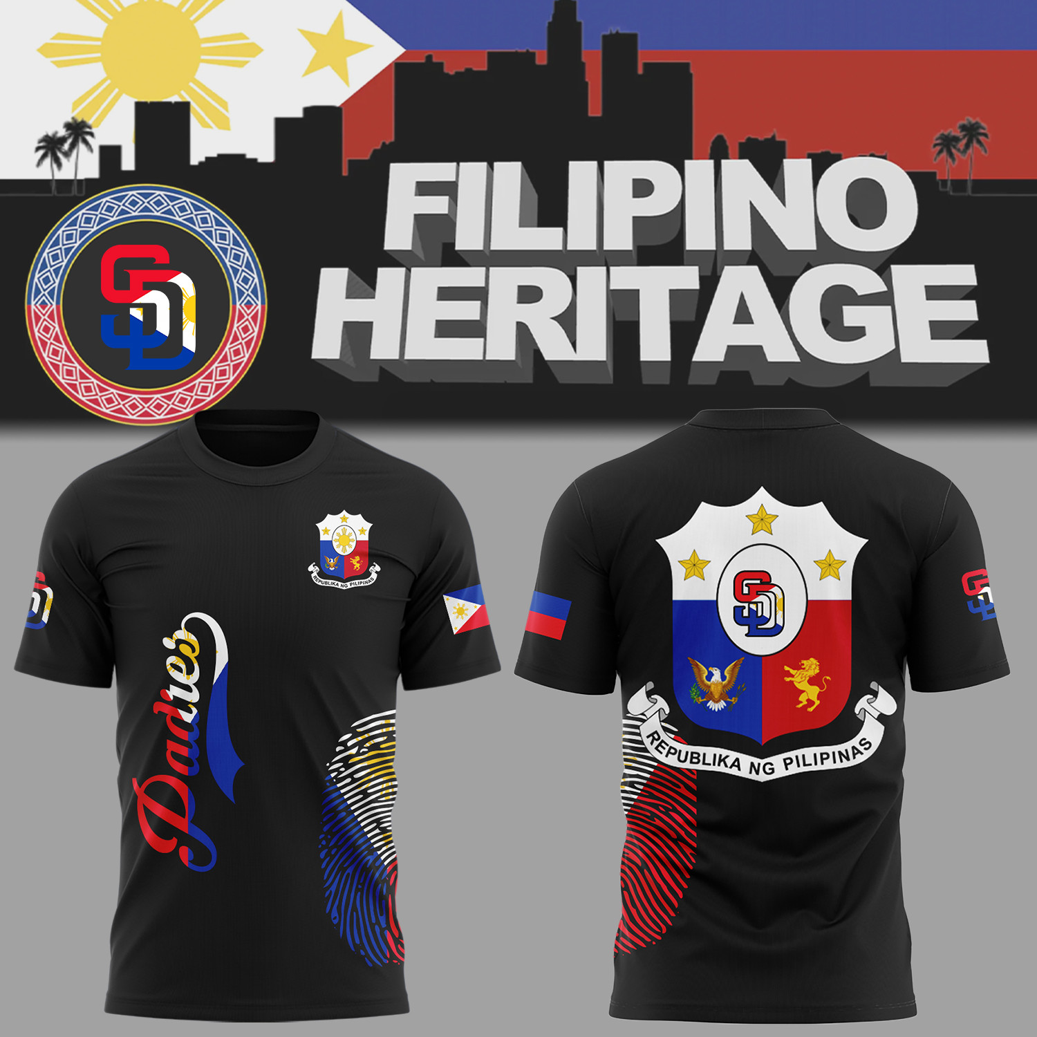 San Diego Padres X Baseball Phillipino Heritage Night Black T-shirt Gift For Baseball Lover