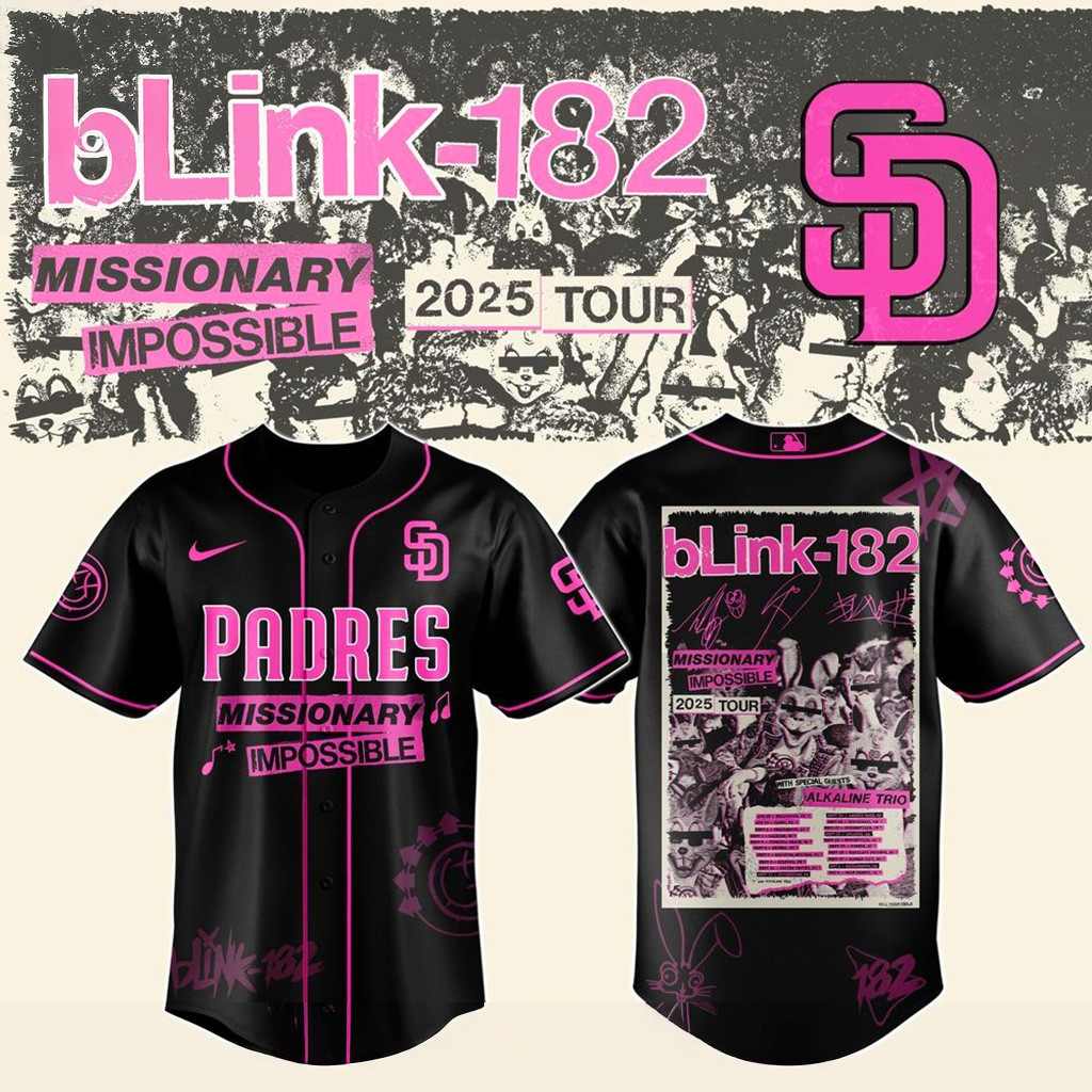 San Diego Padres X Blink 182 Missionary Impossible Tour 2025 Jersey Padres Merch