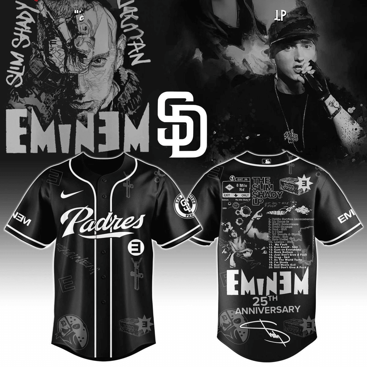 San Diego Padres X Eminem 25th Anniversary Of The Slim Shady Lp 2025 Jersey Padres Merch