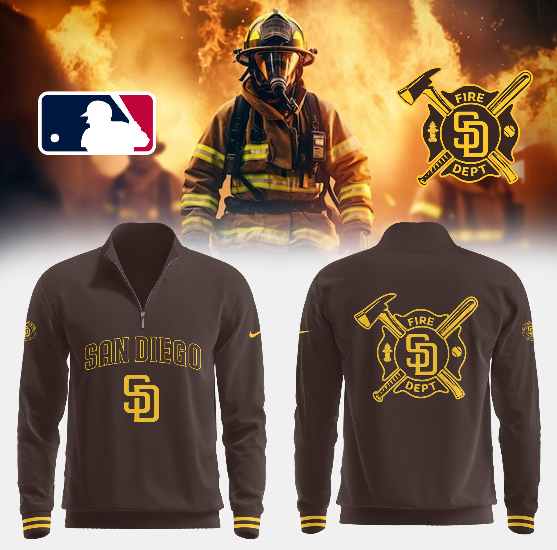 San Diego X Firefighter Appreciation Night Half Zipper Sweatshirt Gift For Baseball Lover
