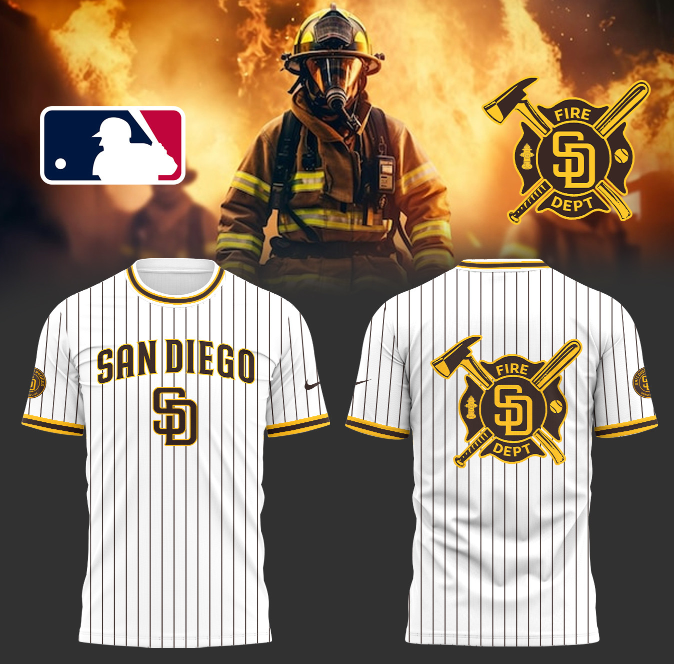 San Diego X Firefighter Appreciation Night T-shirt Gift Ideas For Baseball Players