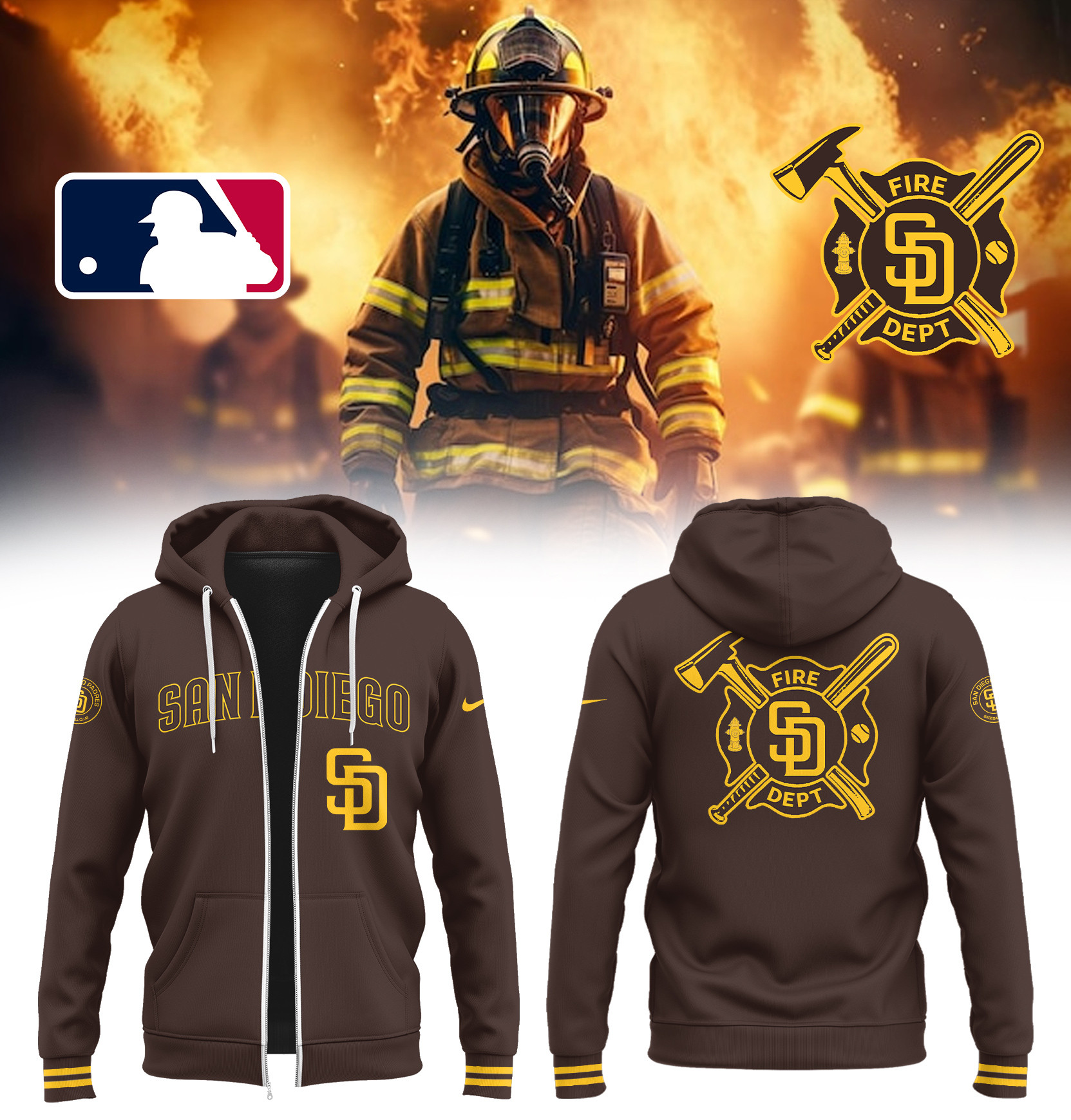 San Diego X Firefighter Appreciation Night Zip Hoodie Gifts For Baseball Fans