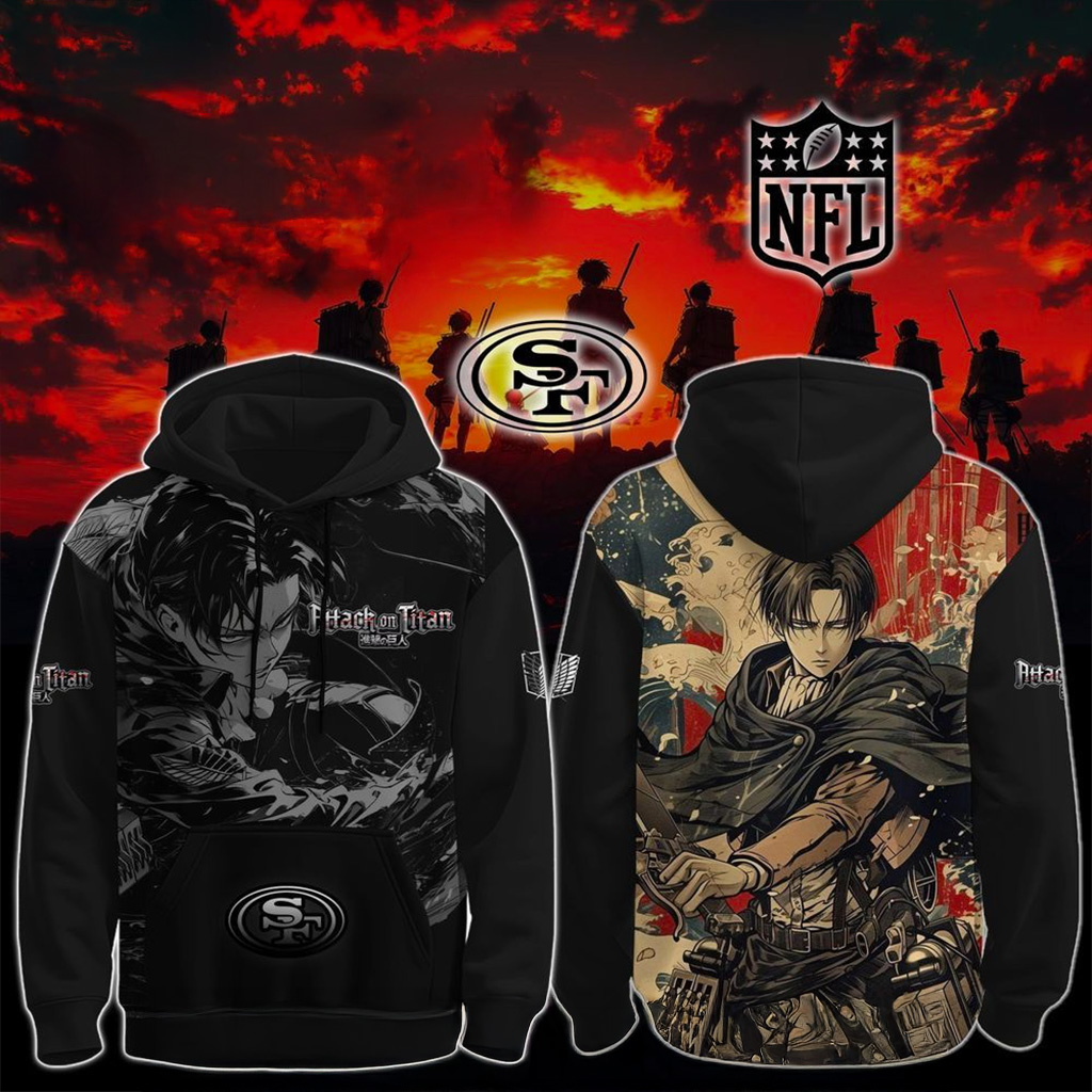 San Francisco 49Ers X Attack On Titan Hoodie 2025 49Ers Merch Football Themed Gifts