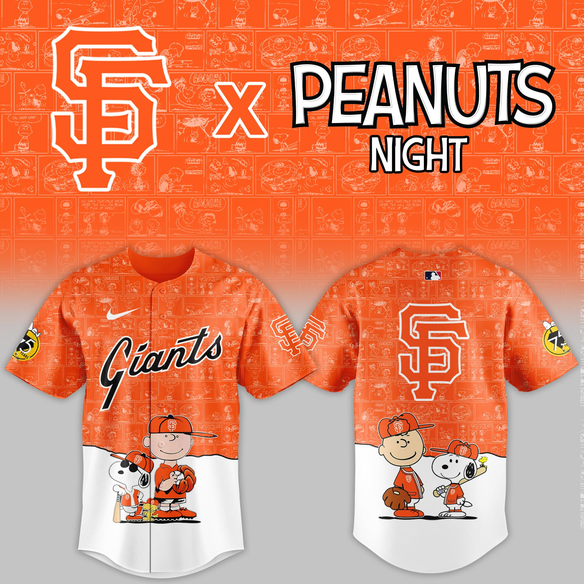 San Francisco Giants Mlb X Peanuts Night Baseball Jersey For Fan