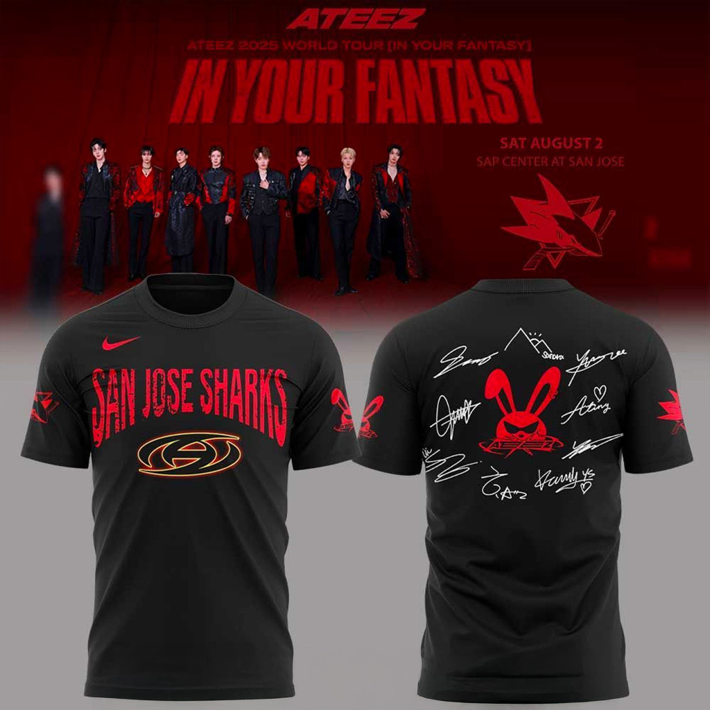 San Jose Sharks Ateez In Your Fantasy World Tour 2025 T-Shirt Fan Merch Gifts For Husband