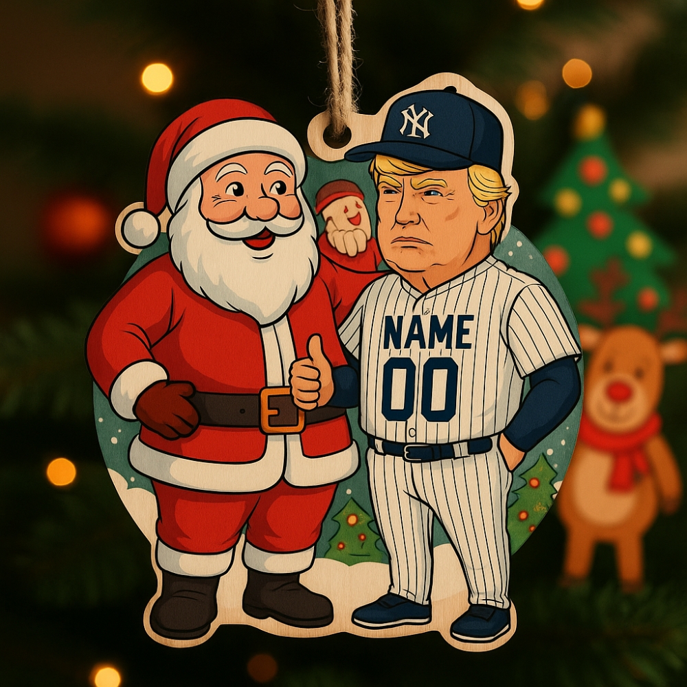 Santa Claus And Trump New York Yankees Christmas Ornament Custom Name