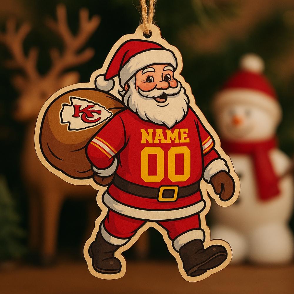 Santa Claus Kansas City Football Wooden Ornament Personalized Christmas Tree Decoration