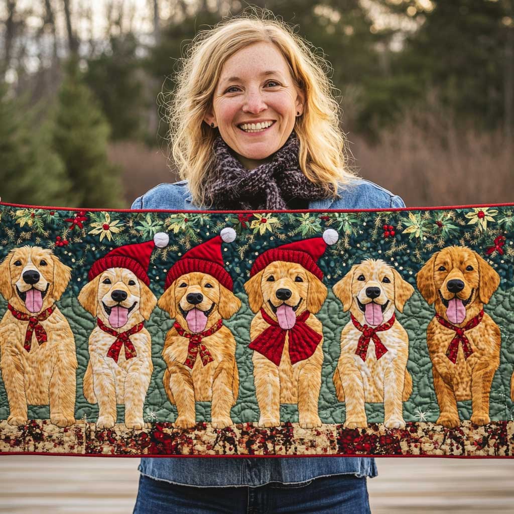 Santa Golden Retriever Quilted Table Runner Dining Home Decorations Xmas Gifts For Women