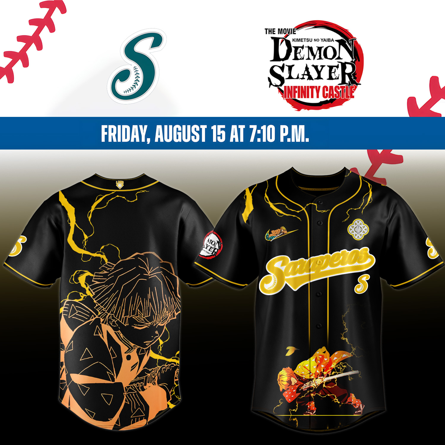 Saraperos De Saltillo X Demon Slayer Agatsuma Zenitsu Jersey Gift For Baseball Lover