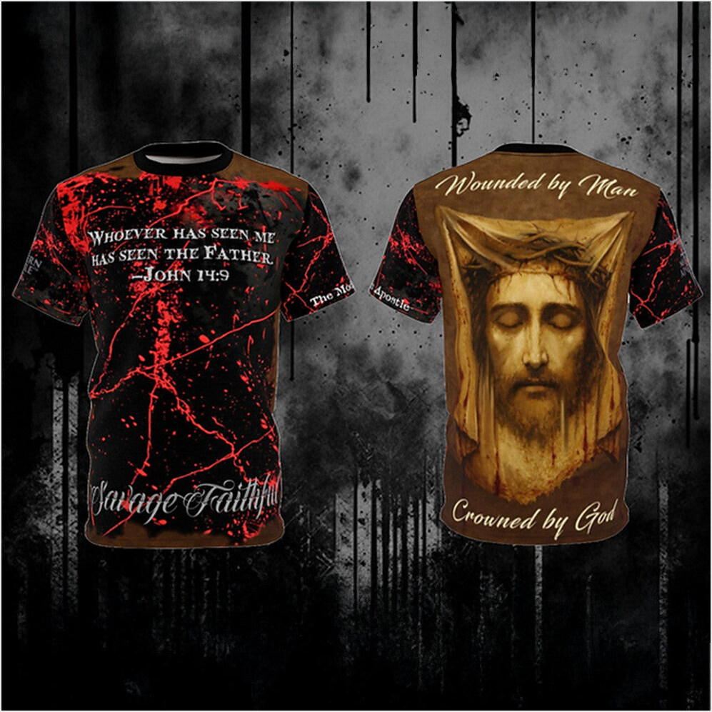 Savage Faithful Wounded By Man Crowned By God T-Shirt Christian Shirts Gifts For Adults