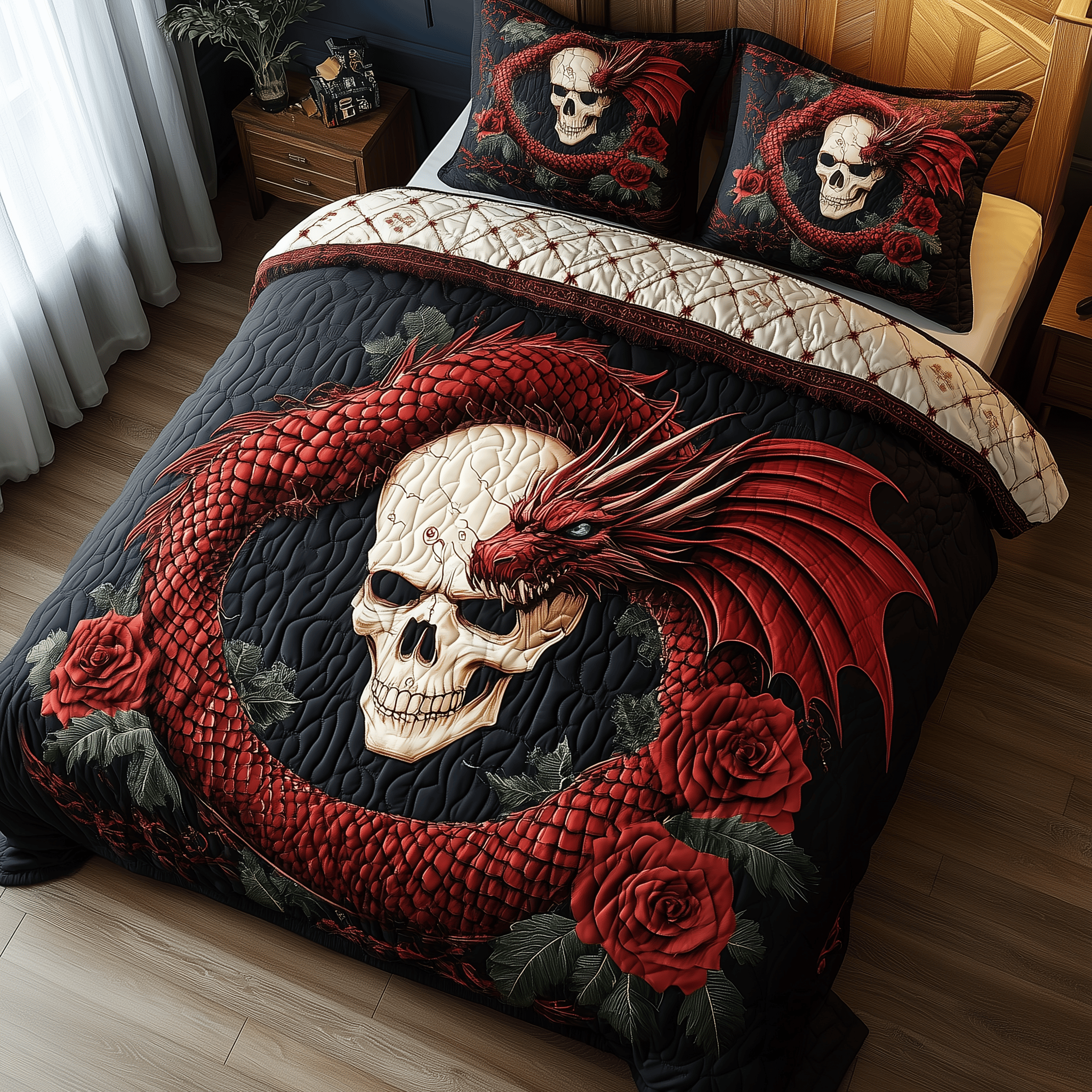 Scales and Skulls Quilted Bedding Set Valentine's Day Duvet Cover Skull Related Gifts